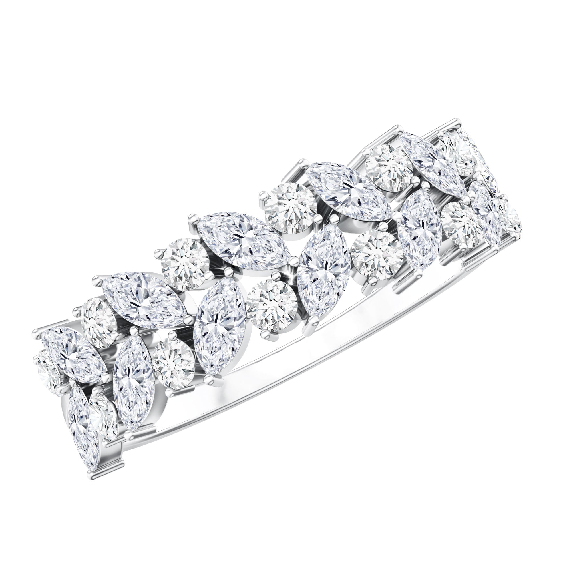 Marquise and Round Zircon Half Eternity Band Ring AAAA - Rosec Jewels