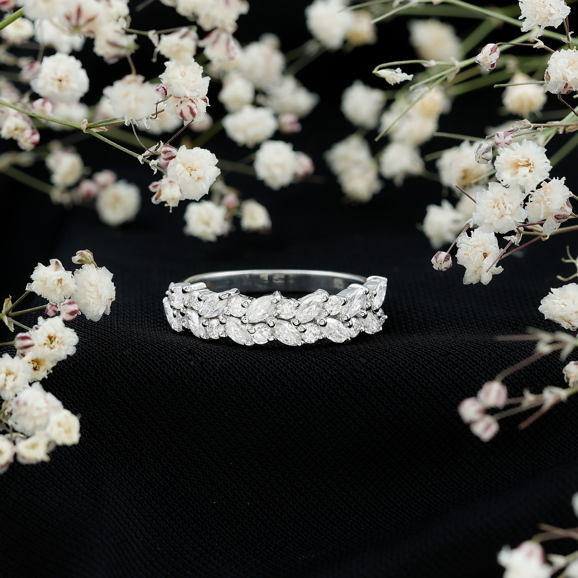 Marquise and Round Zircon Half Eternity Band Ring AAAA - Rosec Jewels
