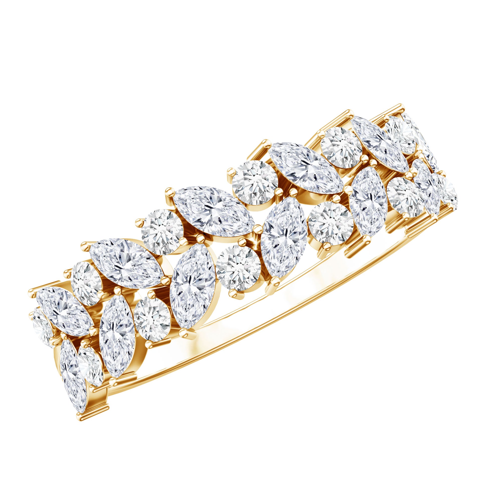 Marquise and Round Zircon Half Eternity Band Ring AAAA - Rosec Jewels