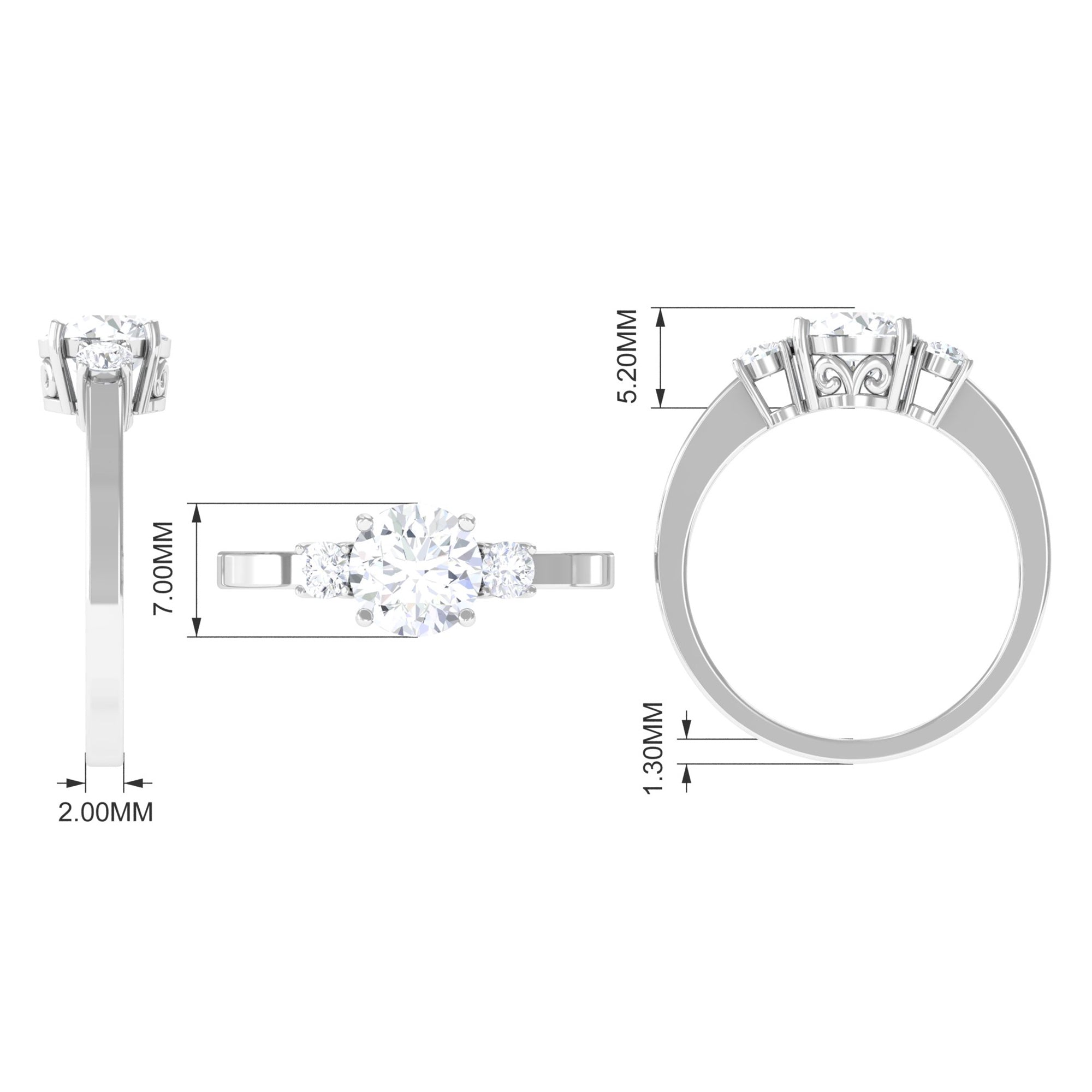 Round Cubic Zirconia Three Stone Engagement Ring AAAA - Rosec Jewels