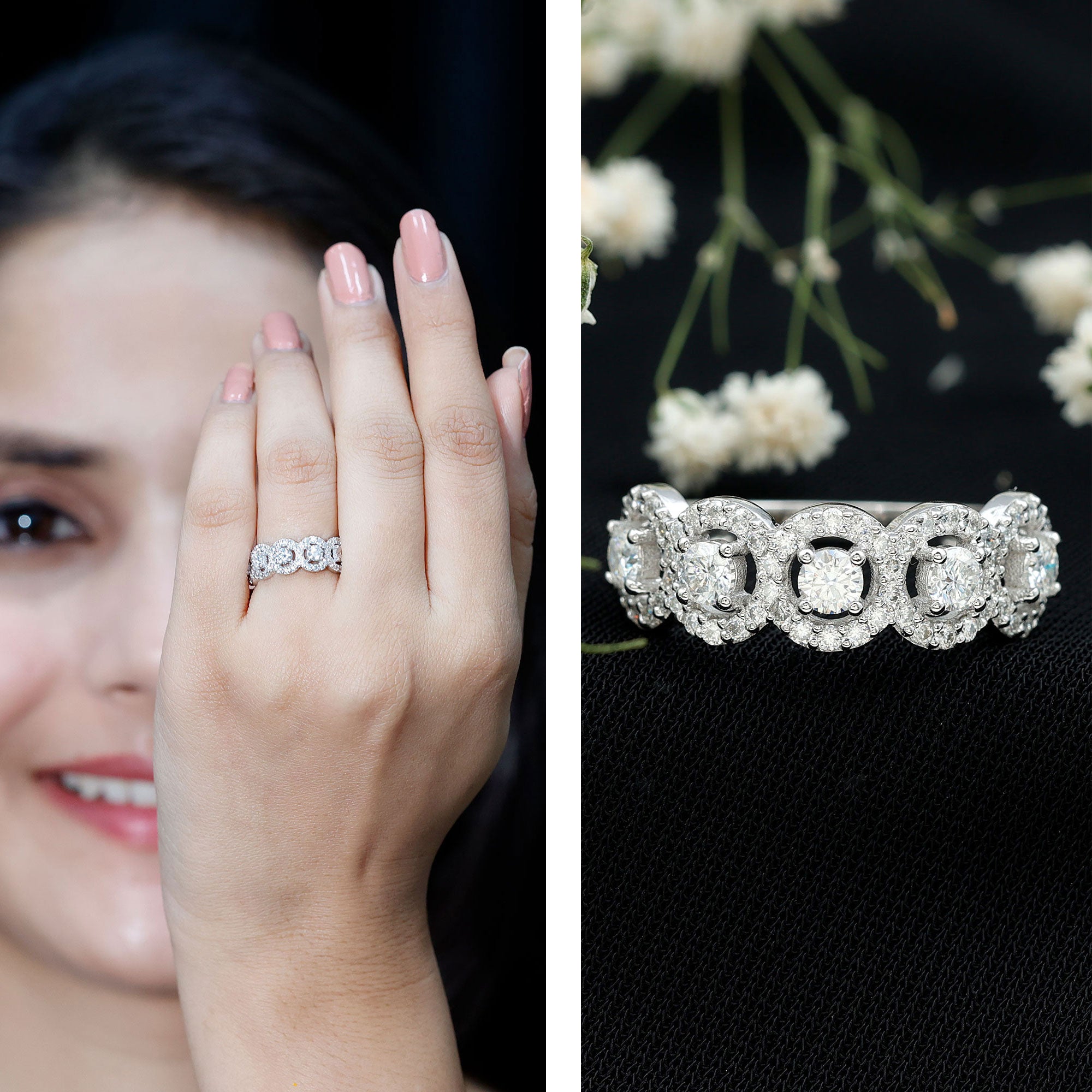 Classic Cubic Zirconia Halo Wedding Band Ring AAAA - Rosec Jewels