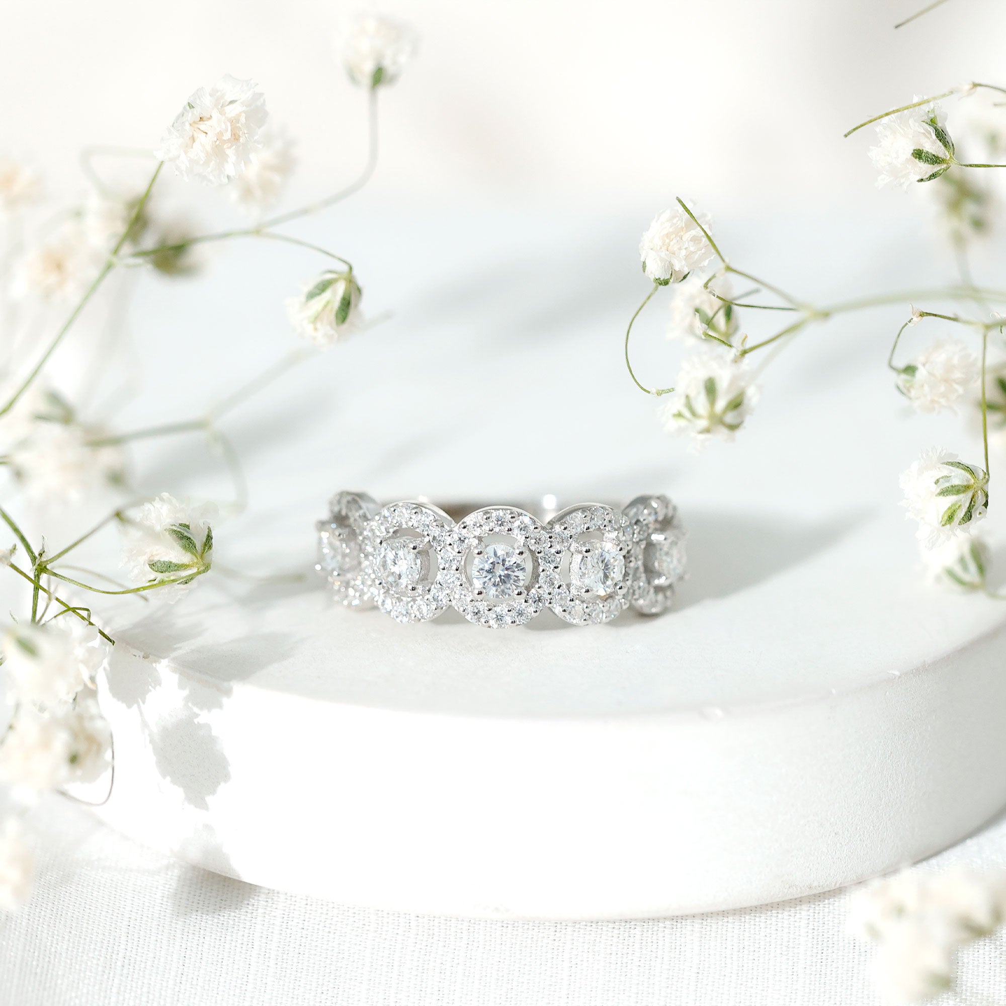 Classic Cubic Zirconia Halo Wedding Band Ring AAAA - Rosec Jewels