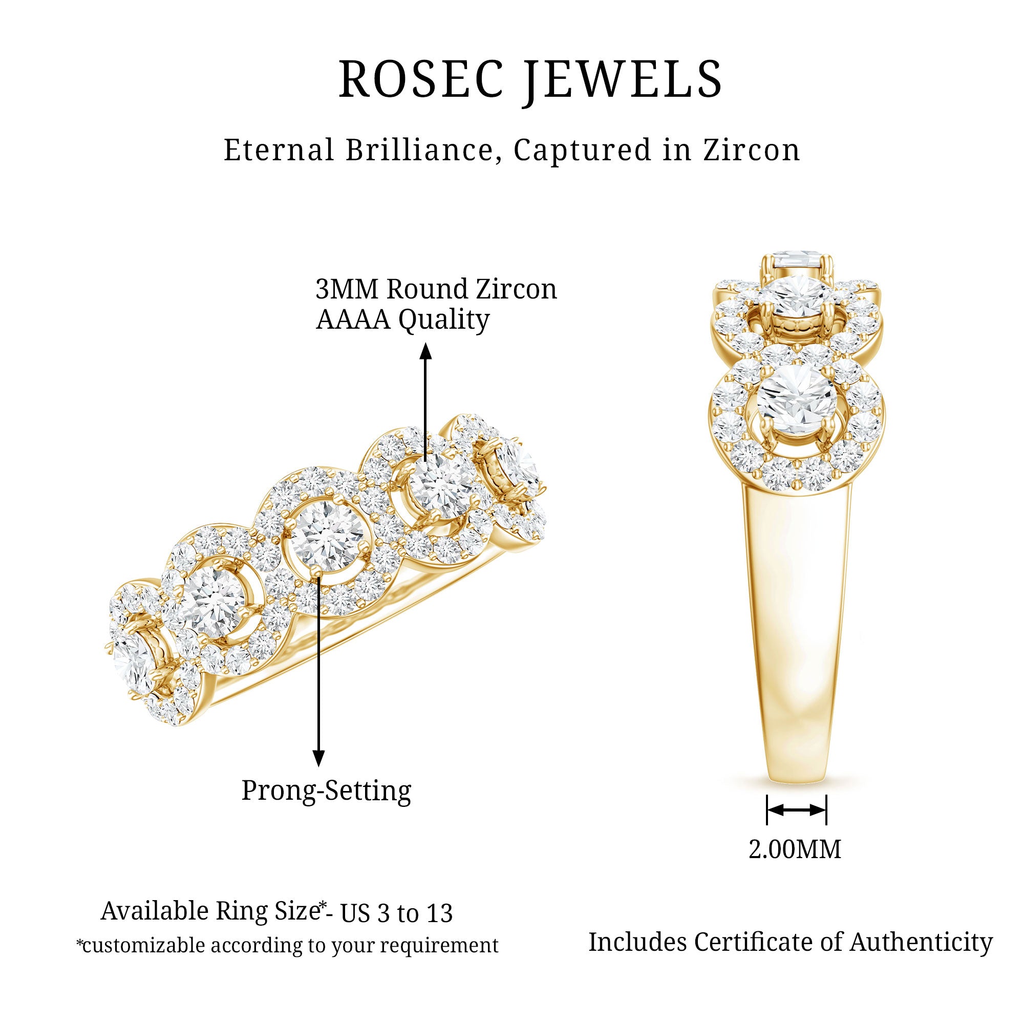 Classic Cubic Zirconia Halo Wedding Band Ring AAAA - Rosec Jewels