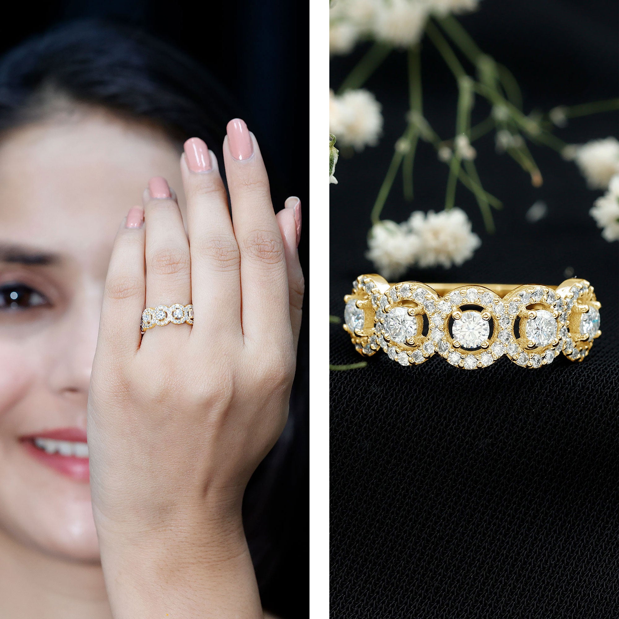Classic Cubic Zirconia Halo Wedding Band Ring AAAA - Rosec Jewels