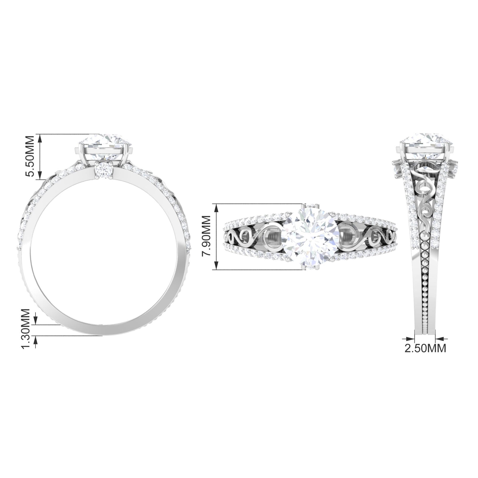 Solitaire 1 Carat Cubic Zirconia Vintage Looking Engagement Ring AAAA - Rosec Jewels