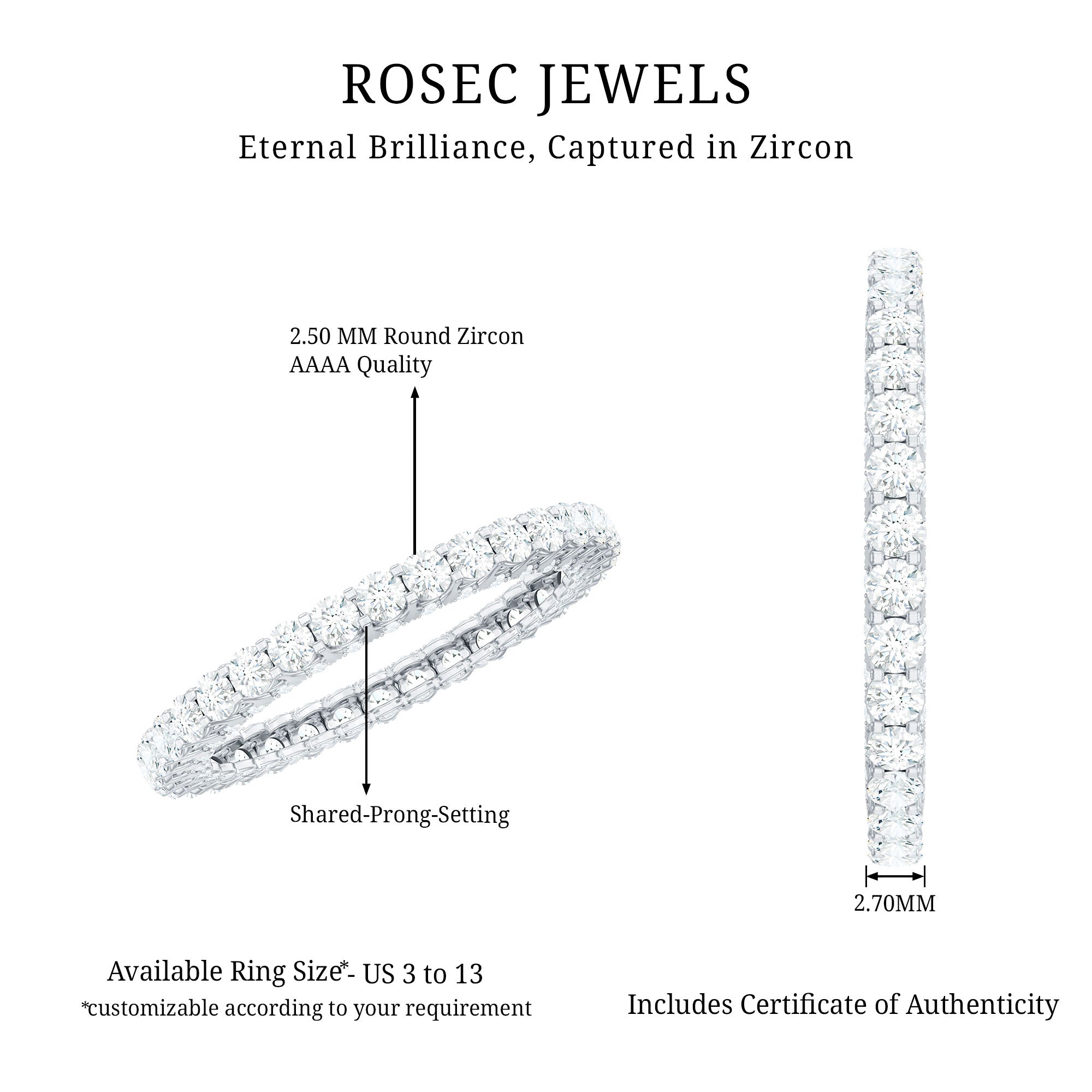 Classic Zircon Full Eternity Band Ring AAAA - Rosec Jewels