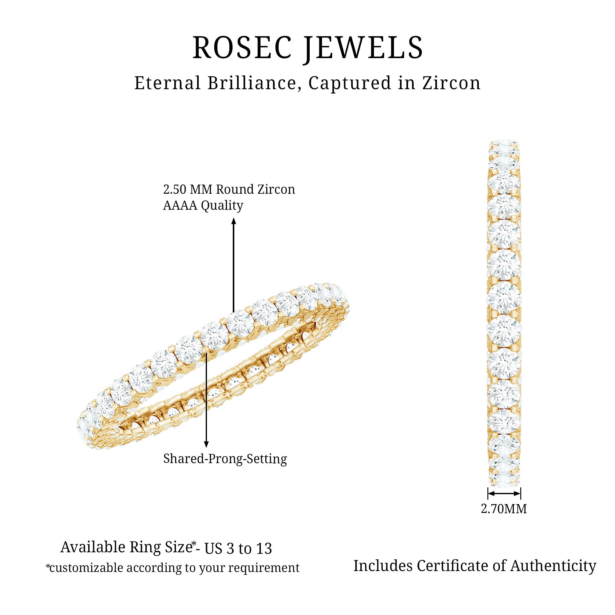 Classic Zircon Full Eternity Band Ring AAAA - Rosec Jewels