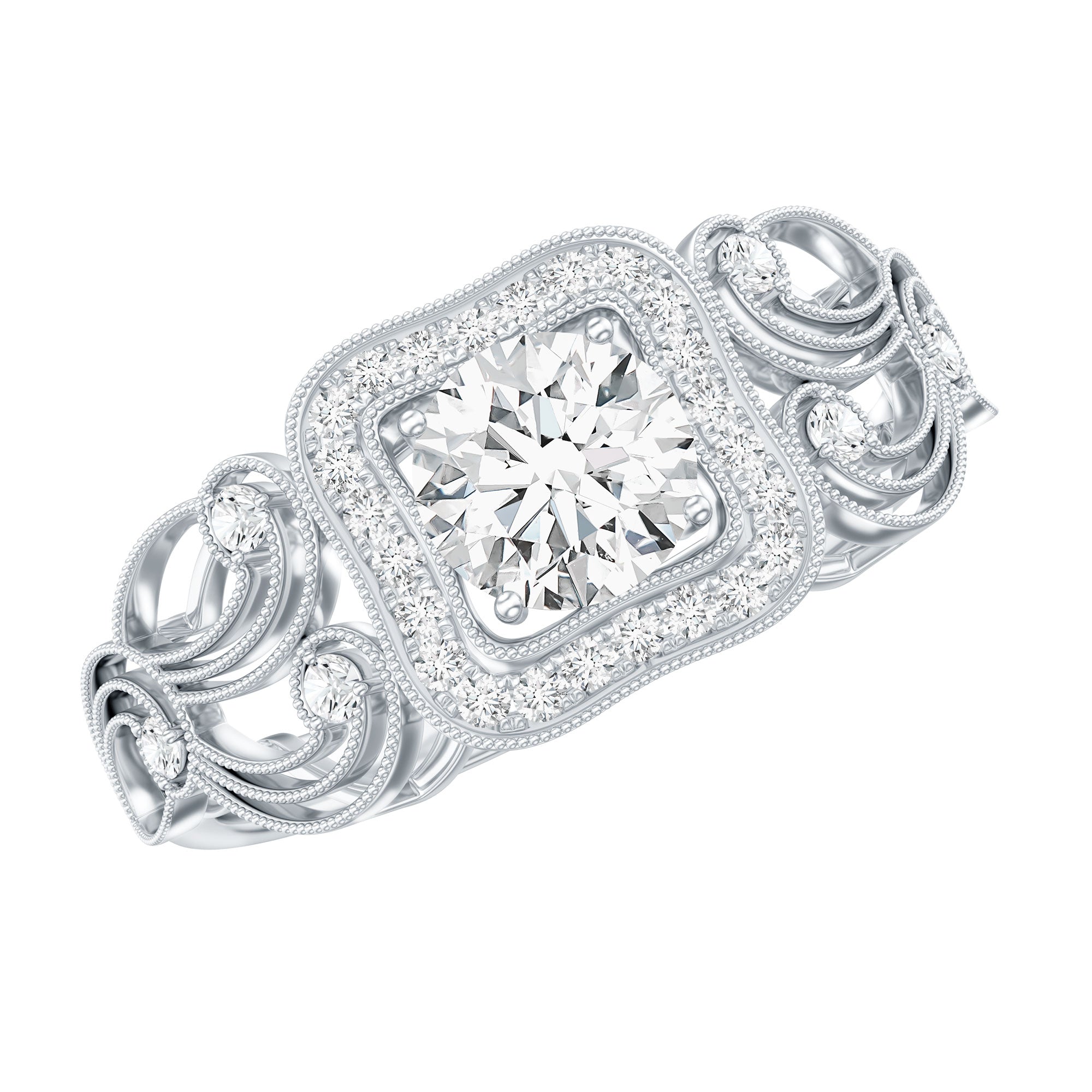 Zircon Vintage Inspired Halo Engagement Ring AAAA - Rosec Jewels