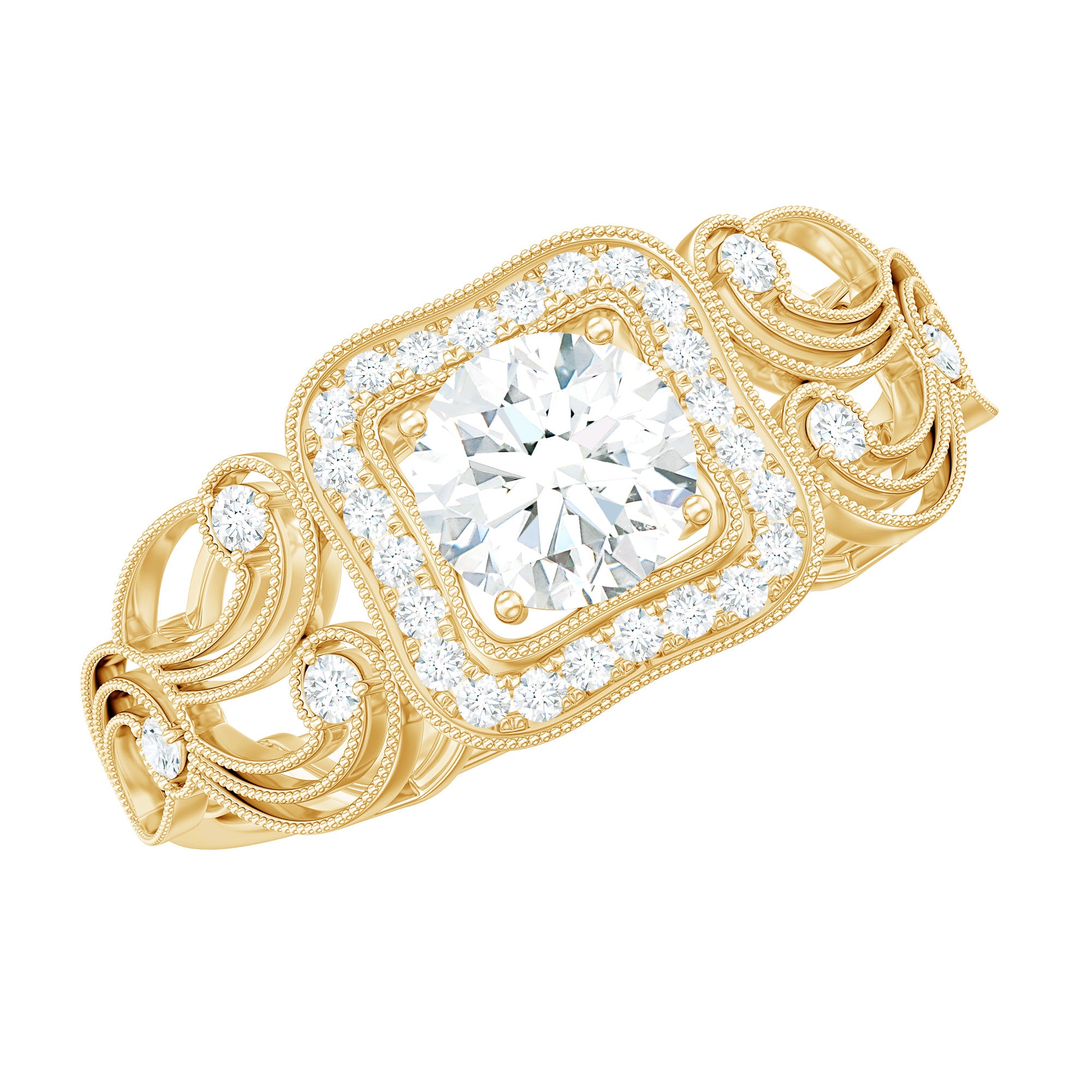 Zircon Vintage Inspired Halo Engagement Ring AAAA - Rosec Jewels