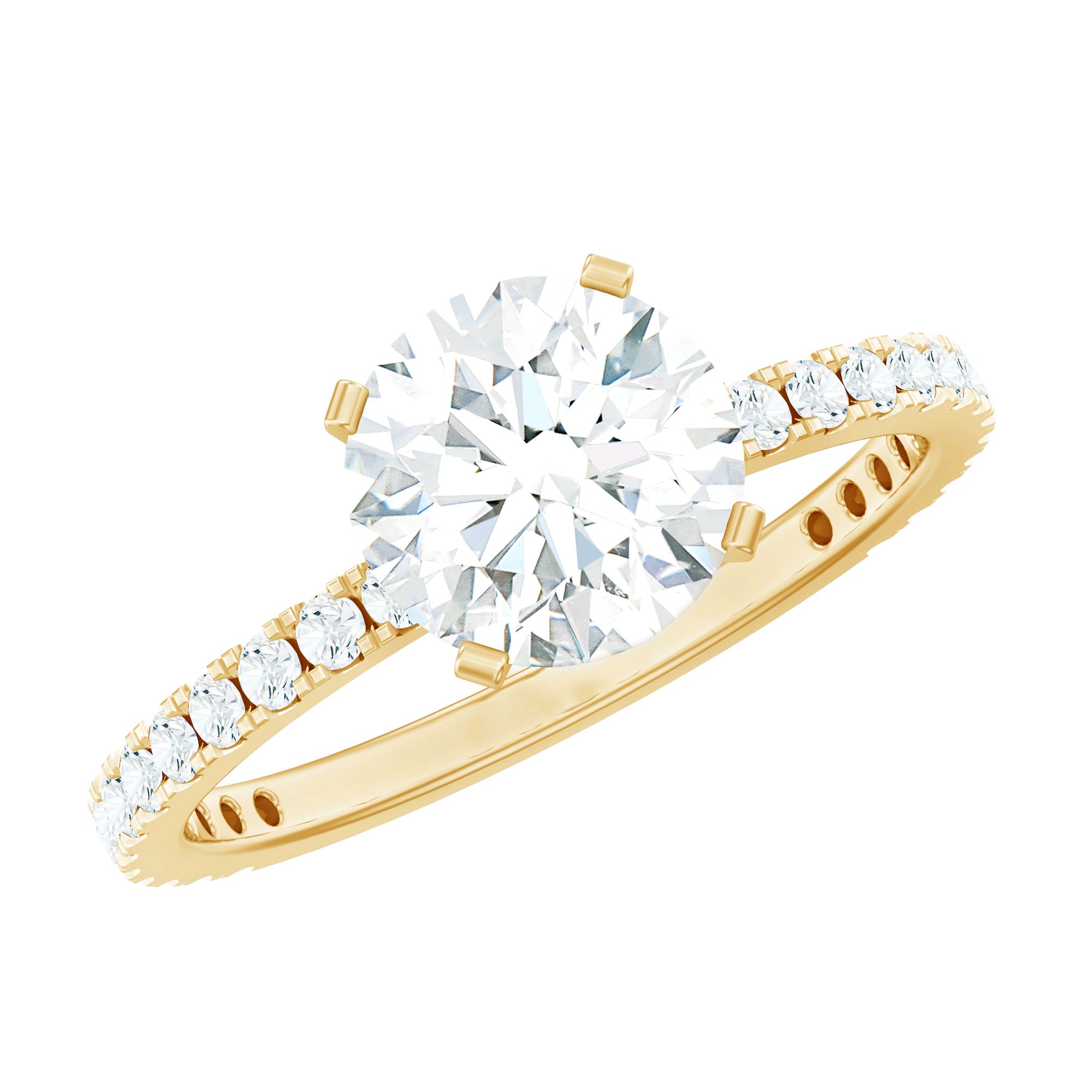 2.75 CT Zircon Solitaire Engagement Ring with Side Stones AAAA - Rosec Jewels