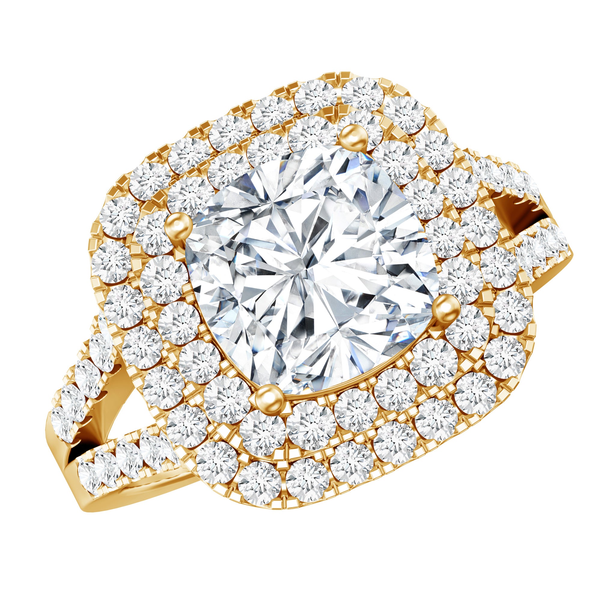 Vintage Style Cubic Zirconia Double Halo Engagement Ring with Split Shank AAAA - Rosec Jewels