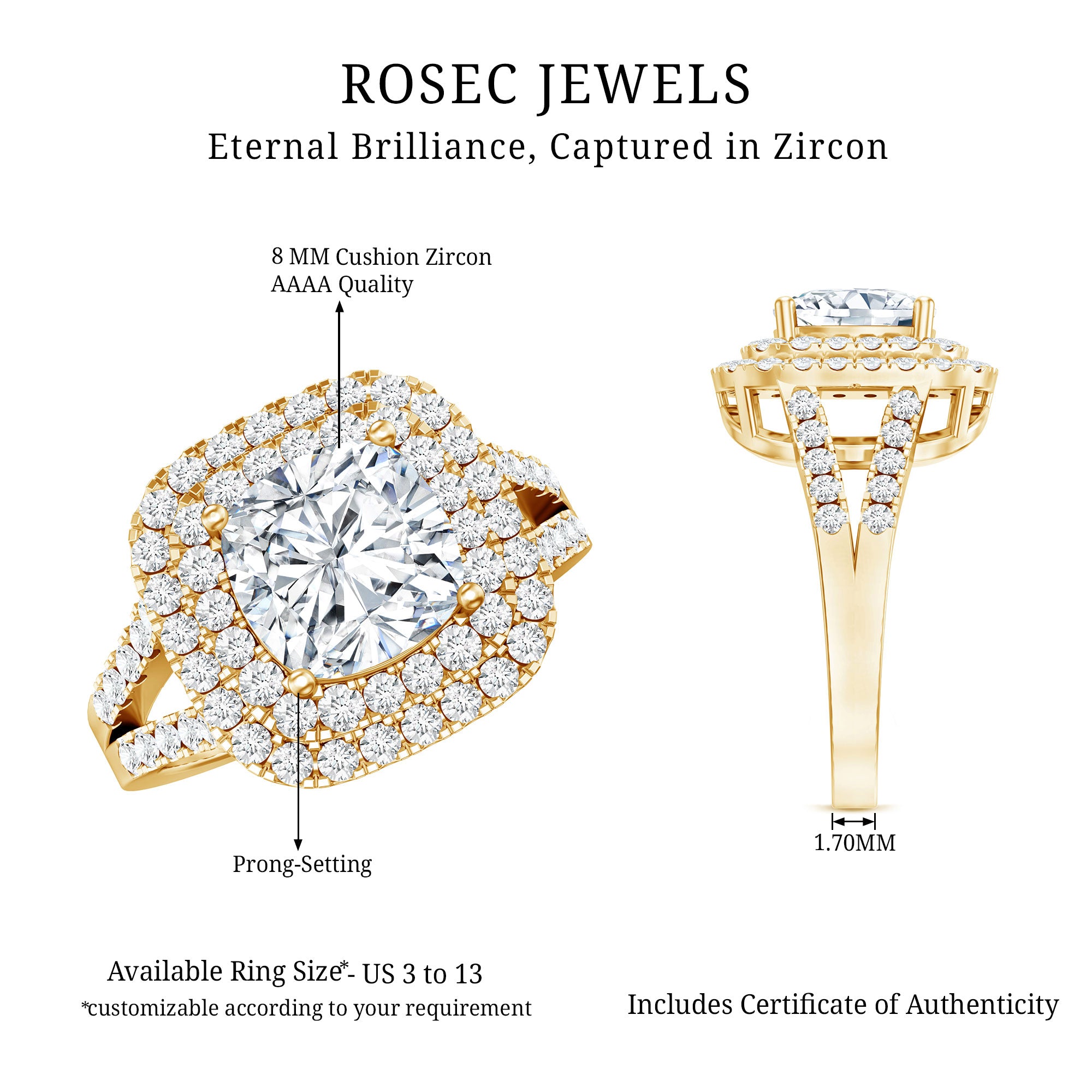 Vintage Style Cubic Zirconia Double Halo Engagement Ring with Split Shank AAAA - Rosec Jewels