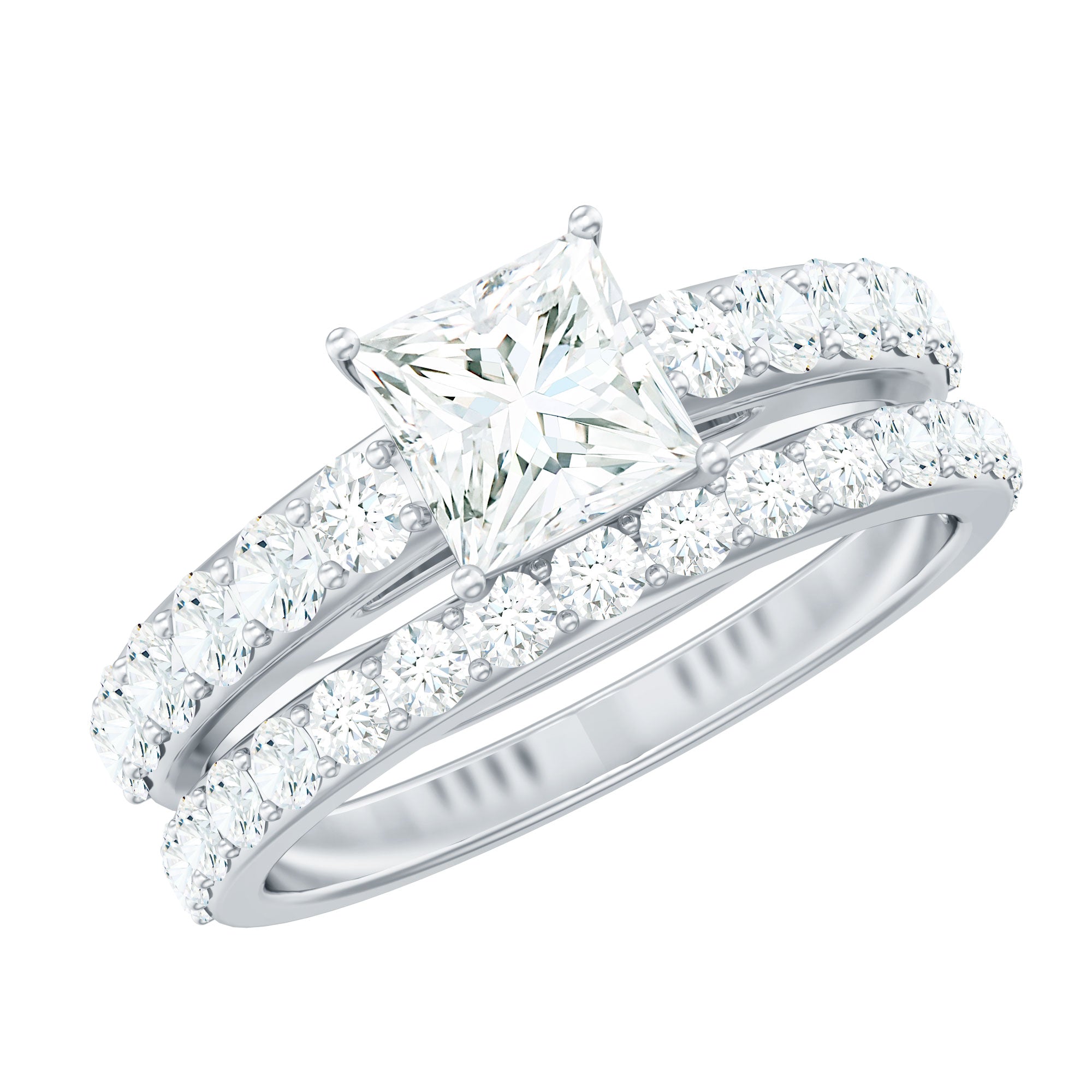 1 Carat Princess Cut Cubic Zirconia Wedding Ring Set for Women AAAA - Rosec Jewels
