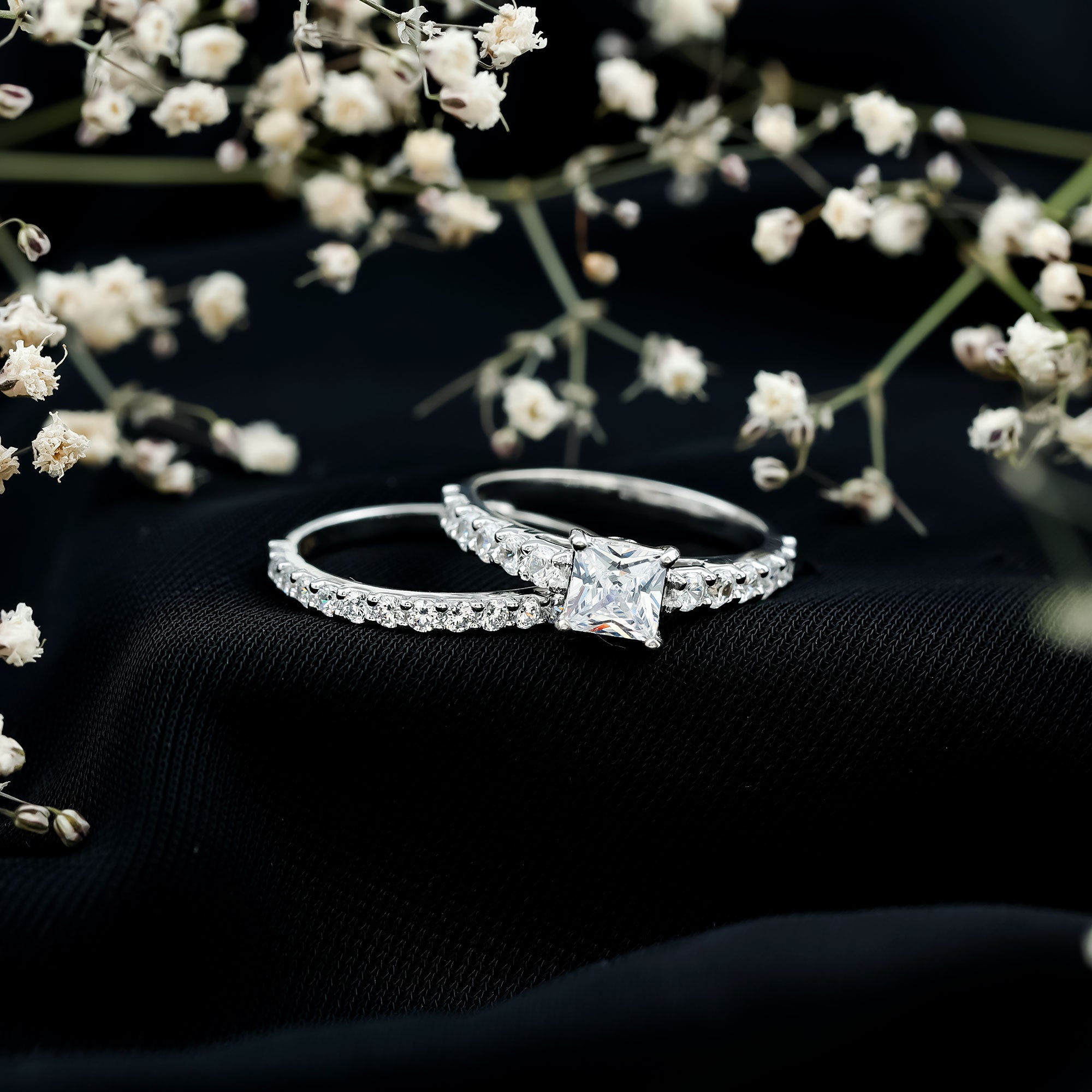 1 Carat Princess Cut Cubic Zirconia Wedding Ring Set for Women AAAA - Rosec Jewels
