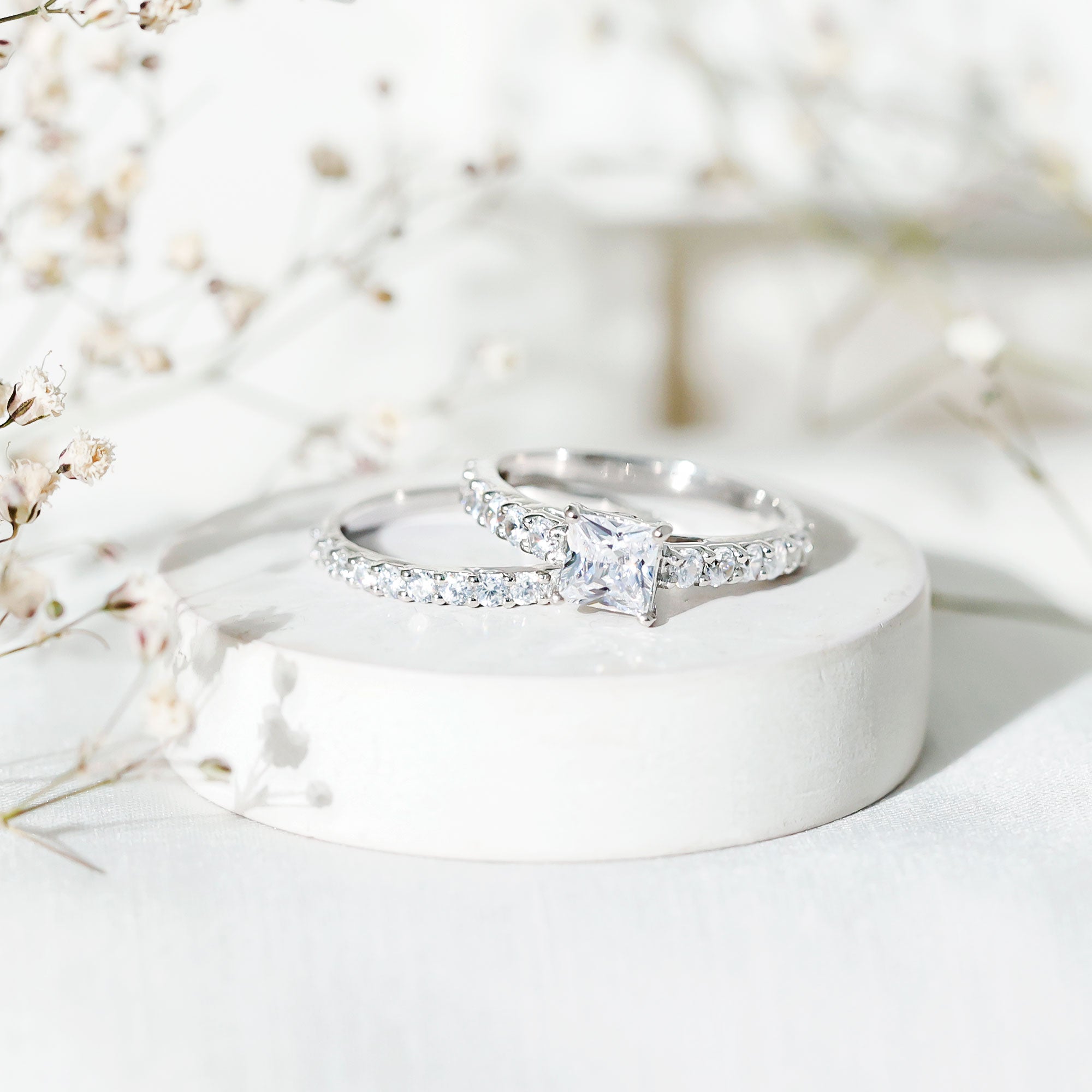 1 Carat Princess Cut Cubic Zirconia Wedding Ring Set for Women AAAA - Rosec Jewels