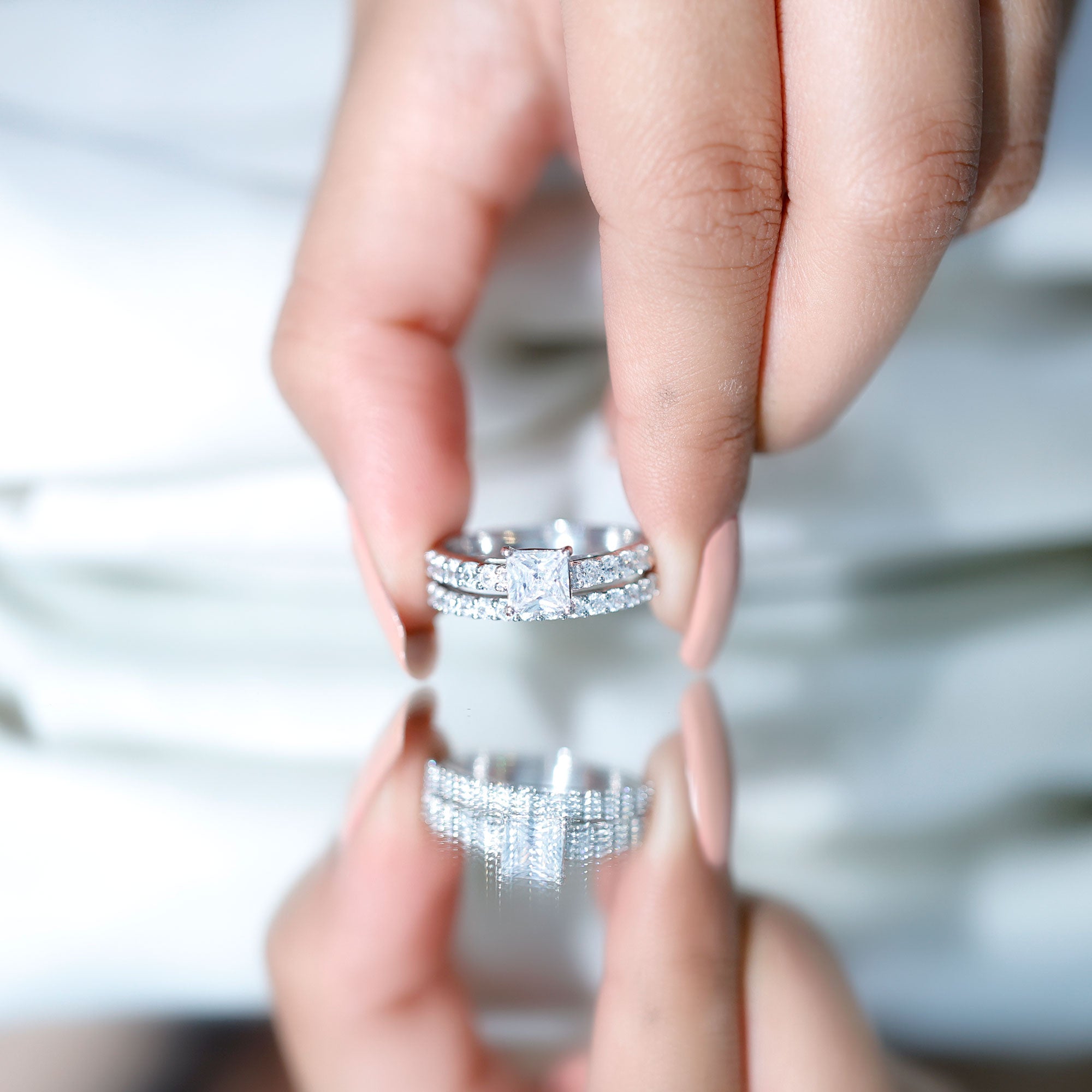 1 Carat Princess Cut Cubic Zirconia Wedding Ring Set for Women AAAA - Rosec Jewels