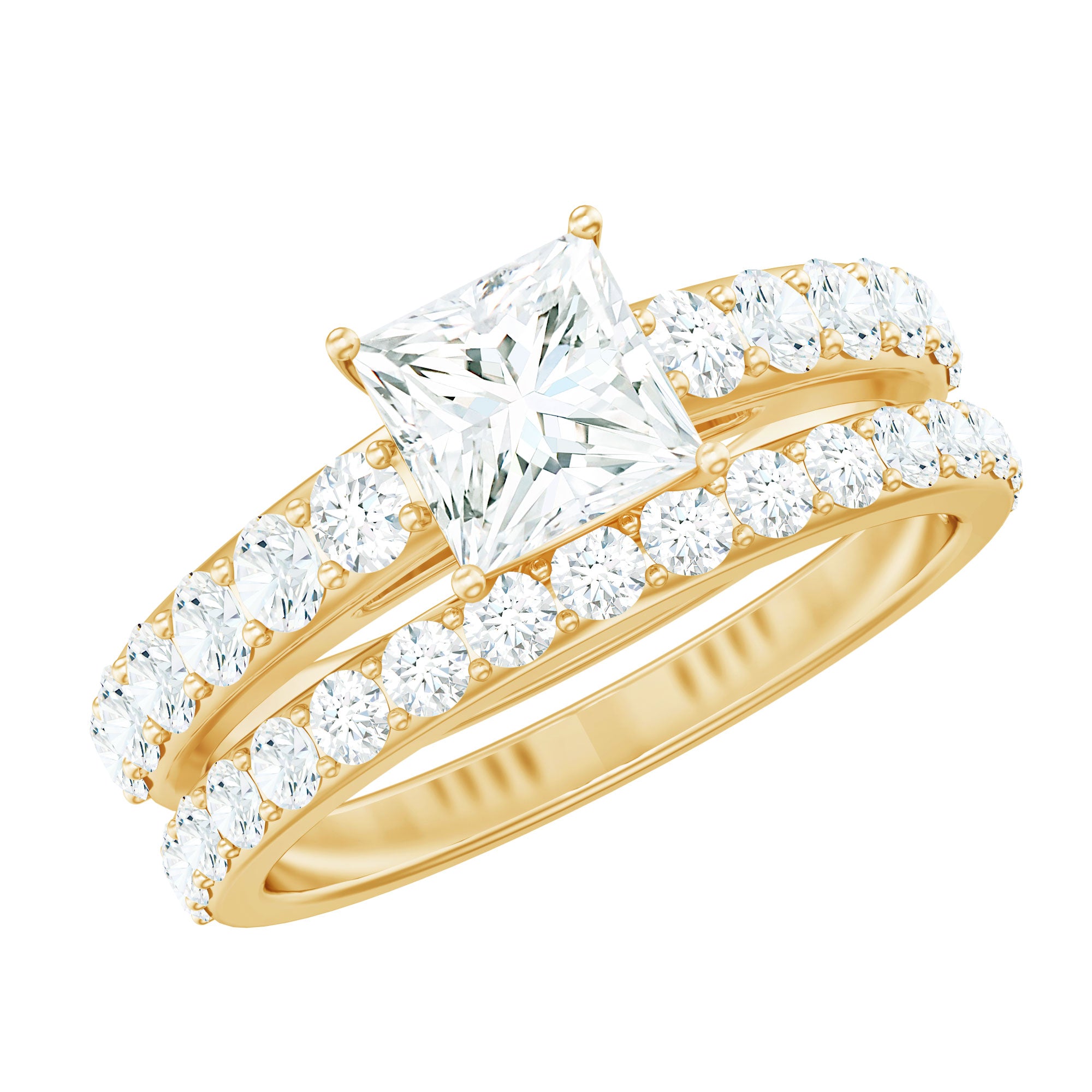 1 Carat Princess Cut Cubic Zirconia Wedding Ring Set for Women AAAA - Rosec Jewels