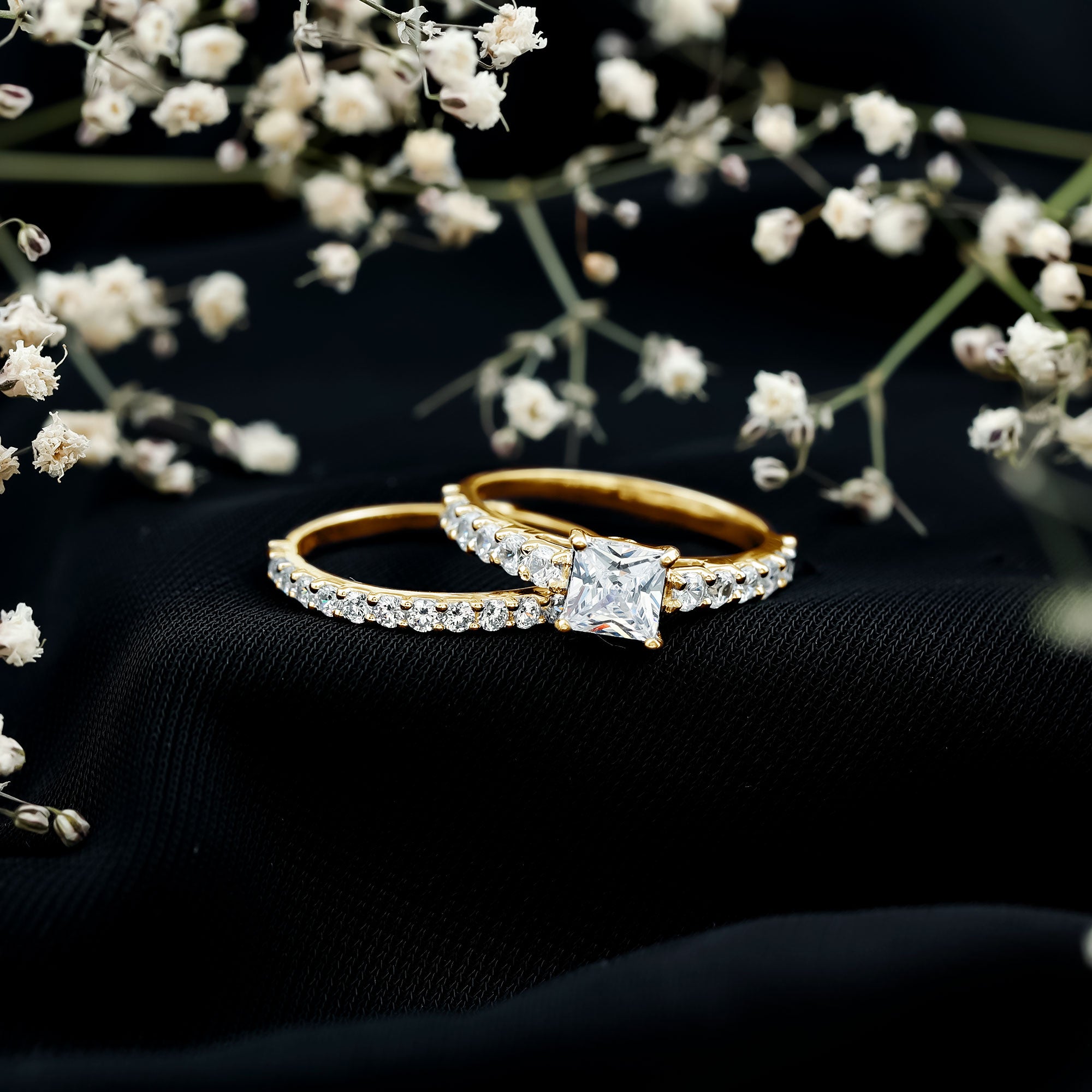 1 Carat Princess Cut Cubic Zirconia Wedding Ring Set for Women AAAA - Rosec Jewels