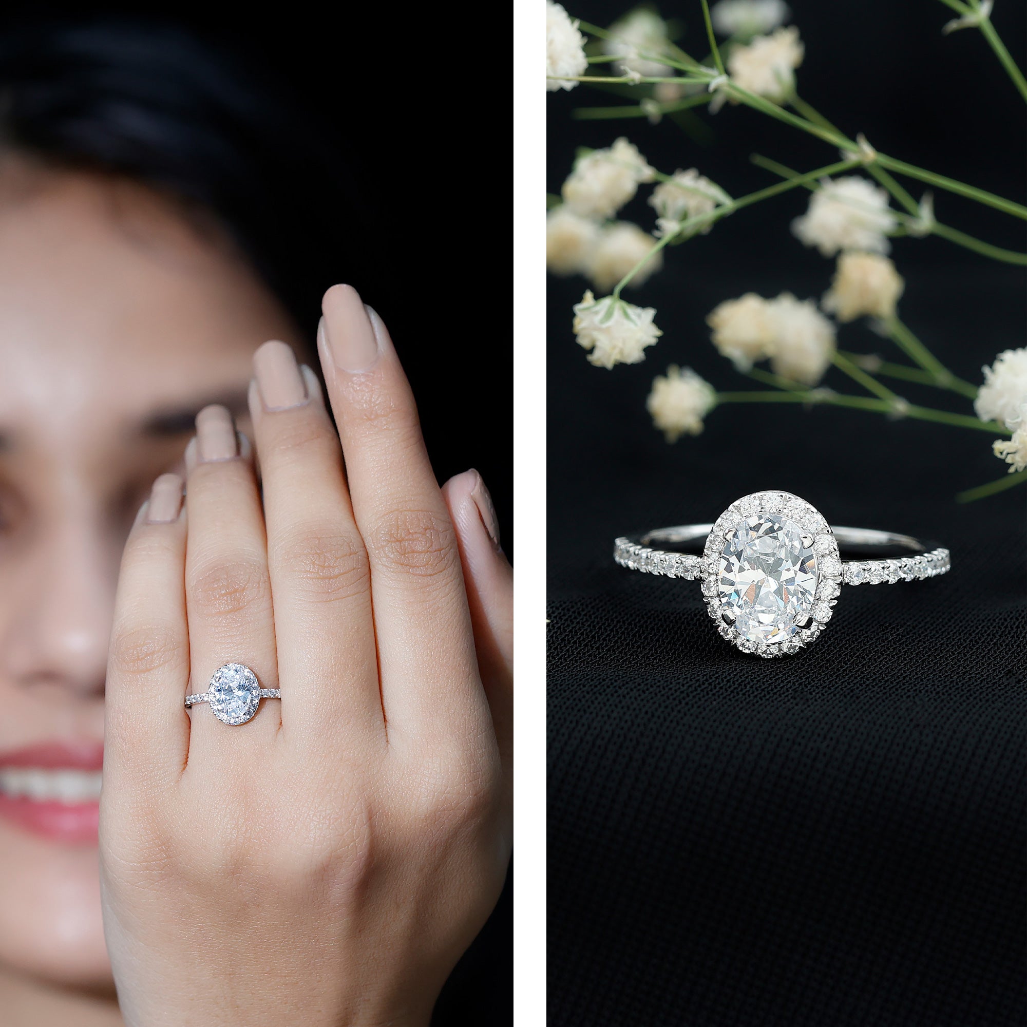 1.2 Carat Cubic Zirconia Oval Halo Engagement Ring for Women AAAA - Rosec Jewels