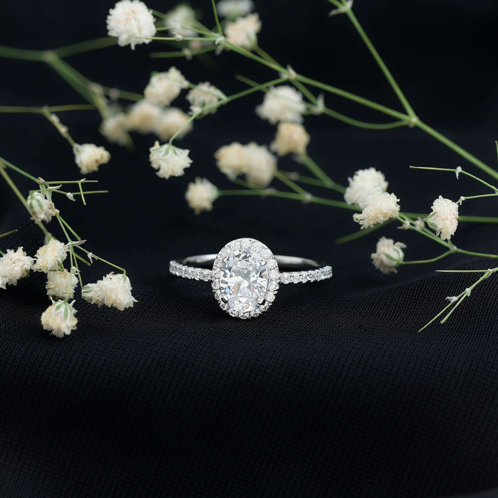 1.2 Carat Cubic Zirconia Oval Halo Engagement Ring for Women AAAA - Rosec Jewels