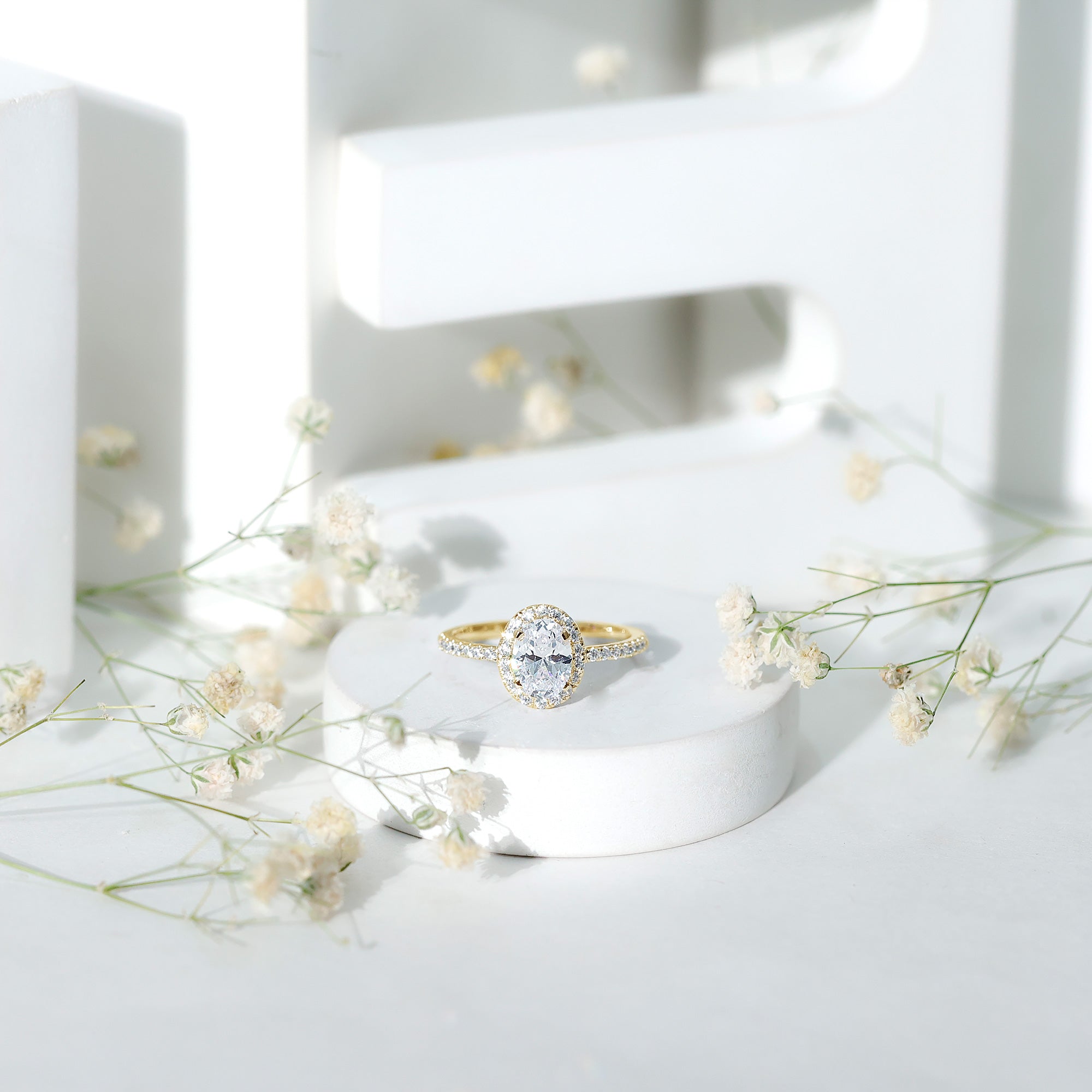 1.2 Carat Cubic Zirconia Oval Halo Engagement Ring for Women AAAA - Rosec Jewels