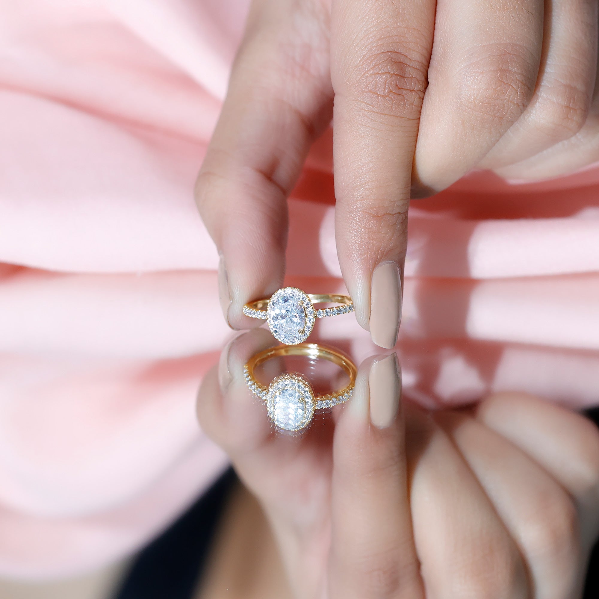 1.2 Carat Cubic Zirconia Oval Halo Engagement Ring for Women AAAA - Rosec Jewels