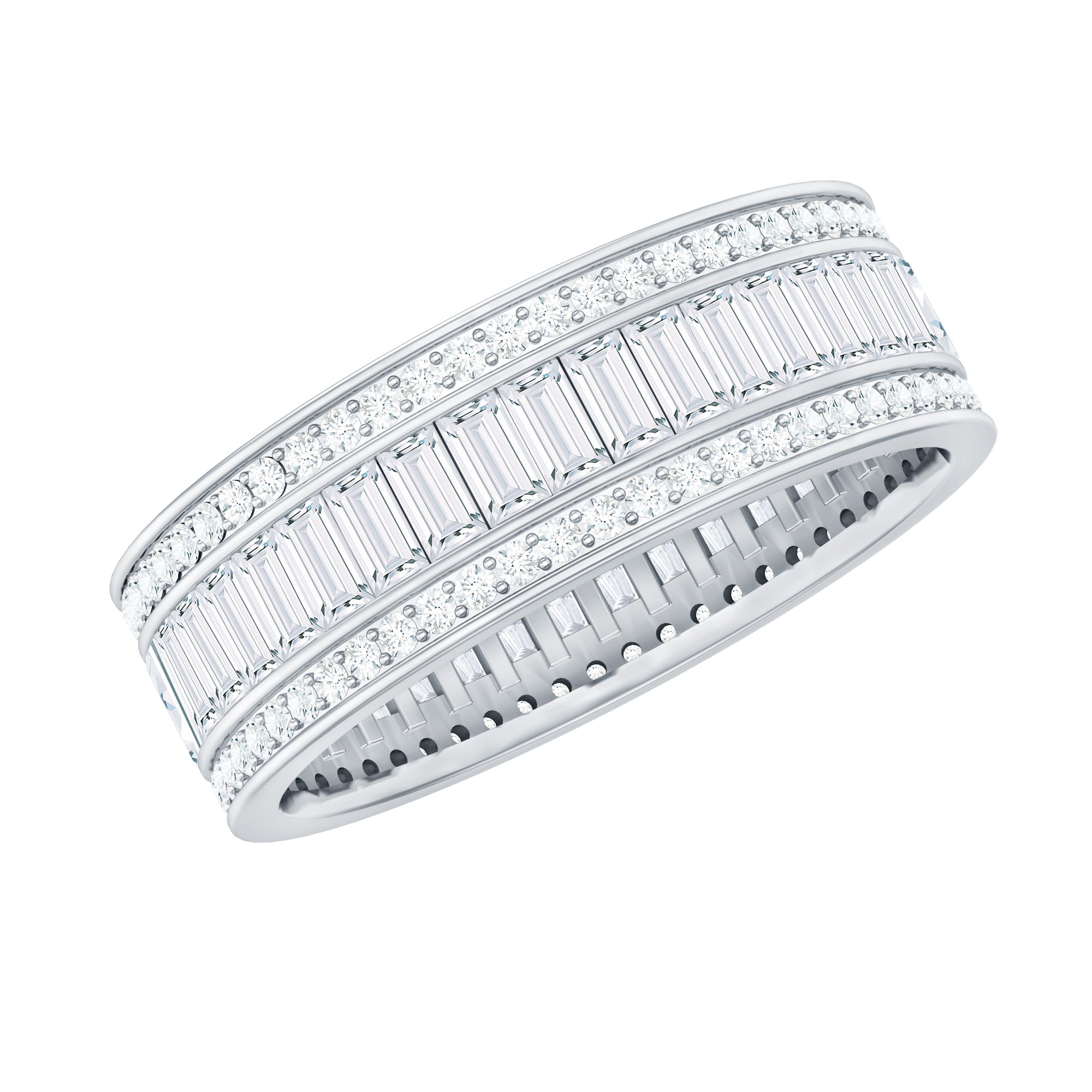 Baguette Cut Cubic Zirconia Wide Wedding Band AAAA - Rosec Jewels