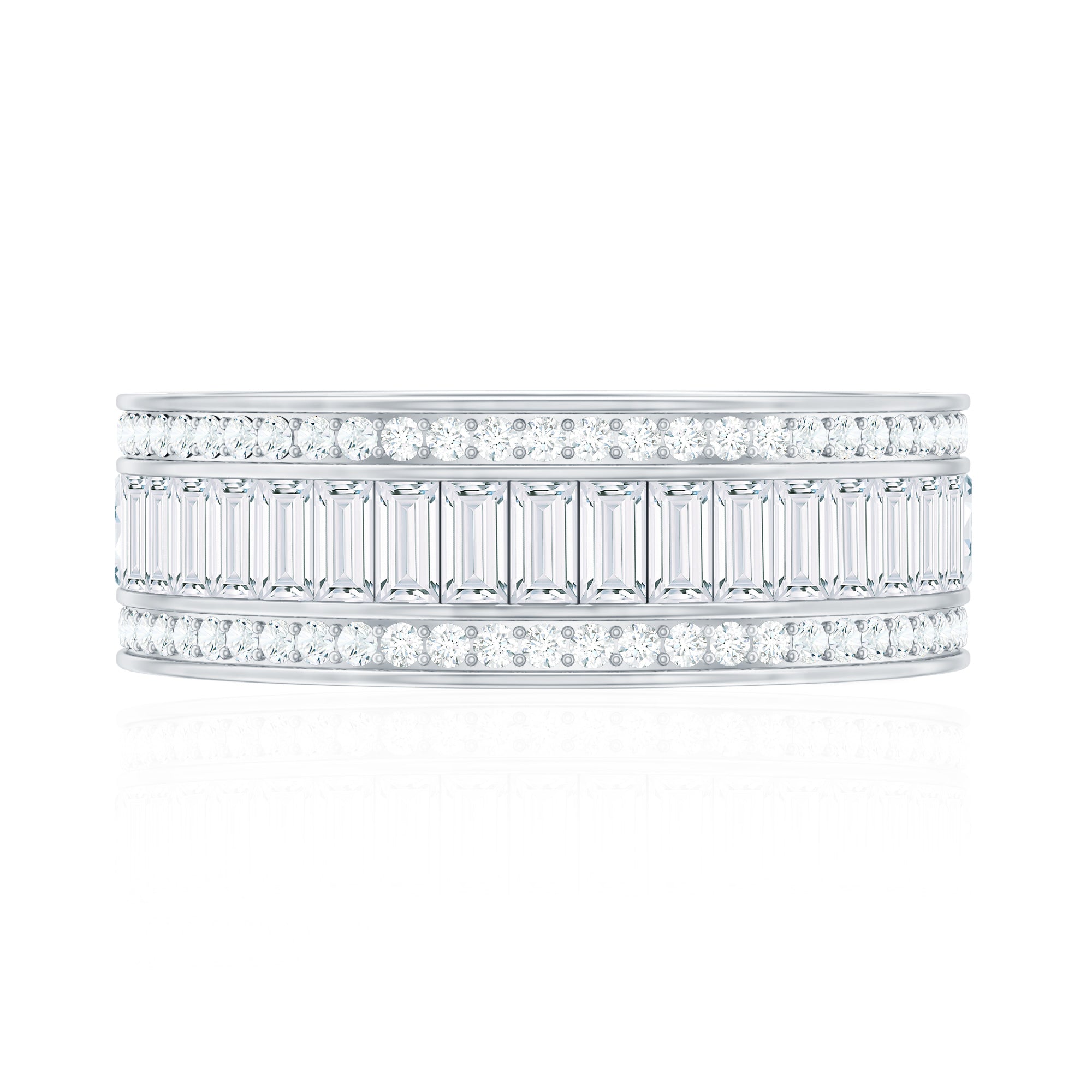 Baguette Cut Cubic Zirconia Wide Wedding Band AAAA - Rosec Jewels