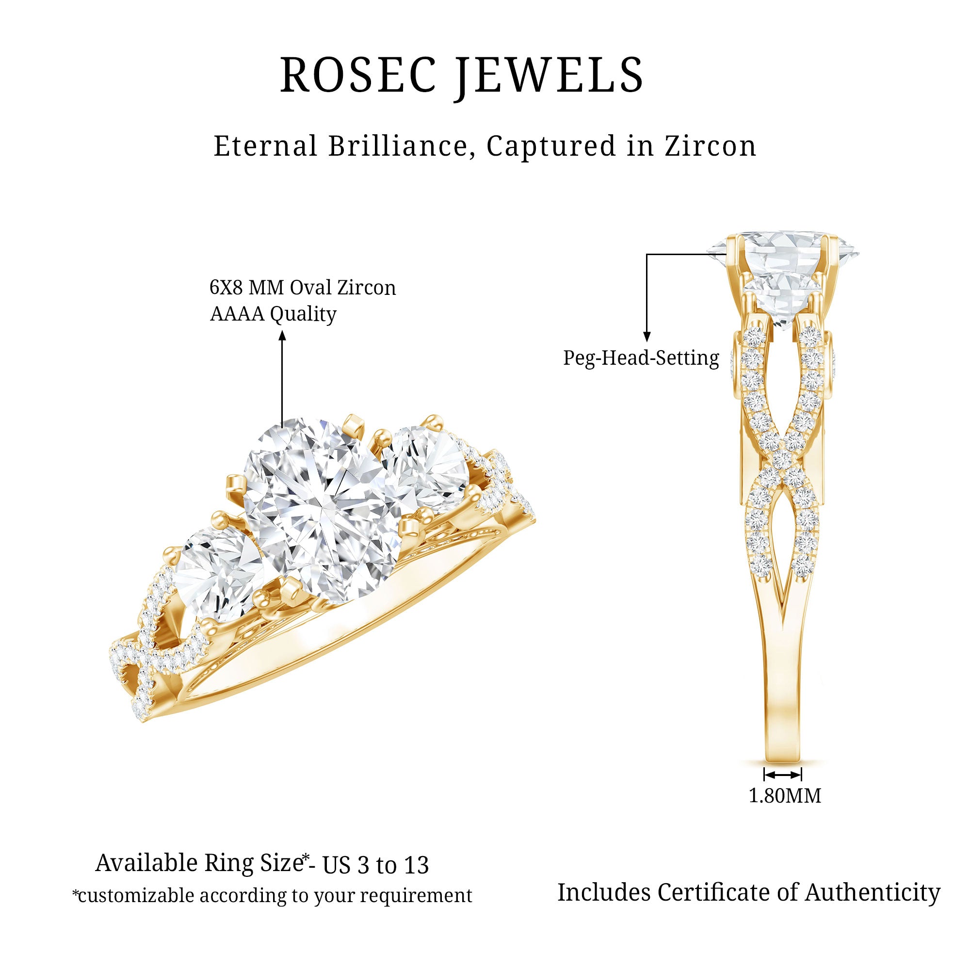 Cubic Zirconia Vintage Inspired Infinity Engagement Ring AAAA - Rosec Jewels