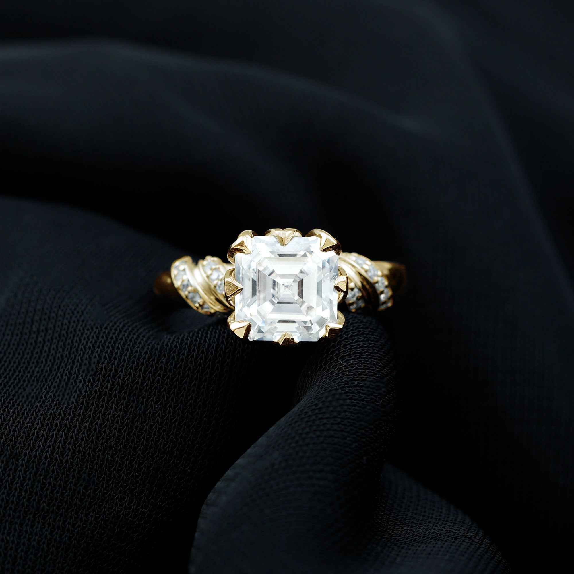 3.5 CT Asscher Zircon Designer Solitaire Engagement Ring in Petal Prong Setting AAAA - Rosec Jewels