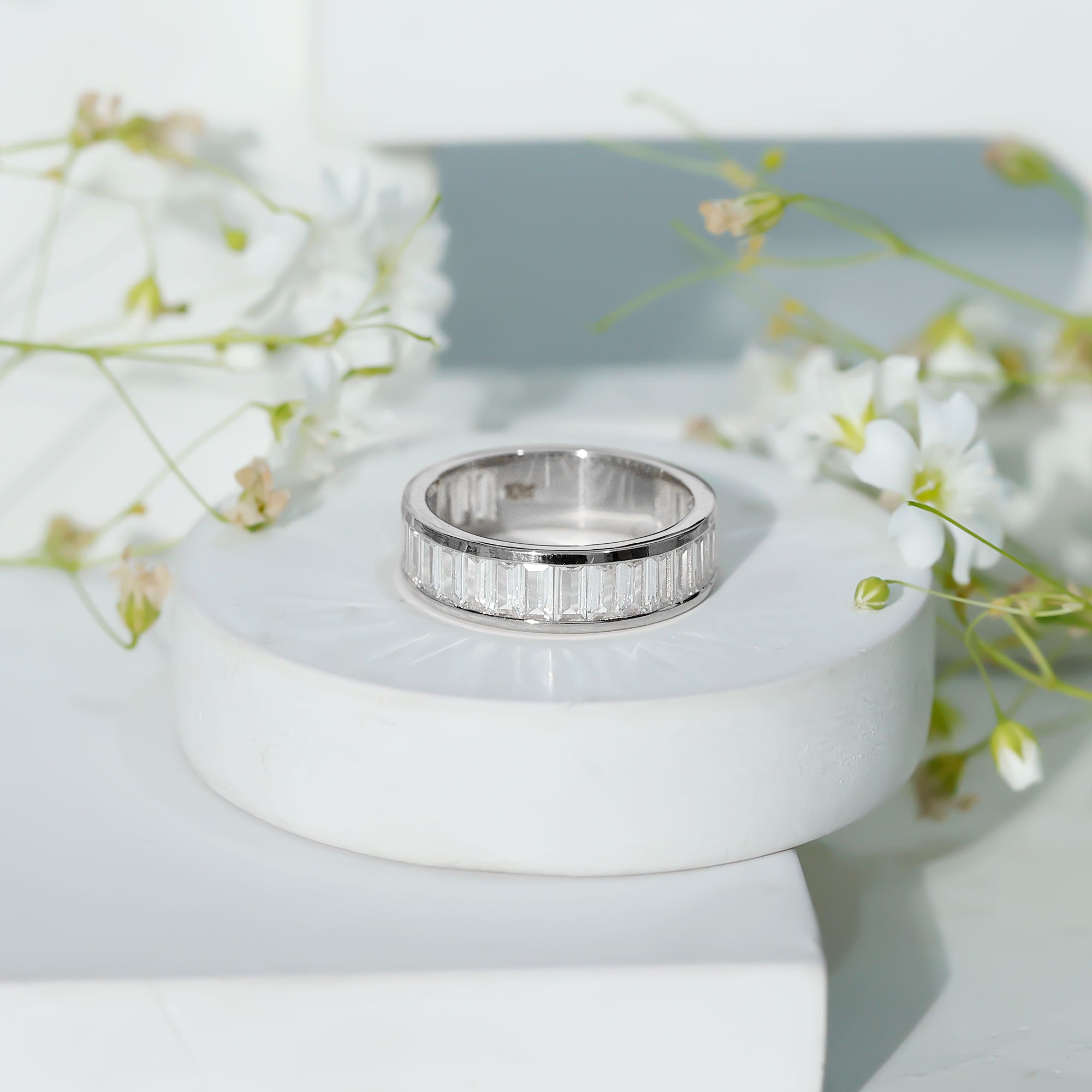 Channel Set Cubic Zirconia Baguette Wedding Band with Certificate AAAA - Rosec Jewels