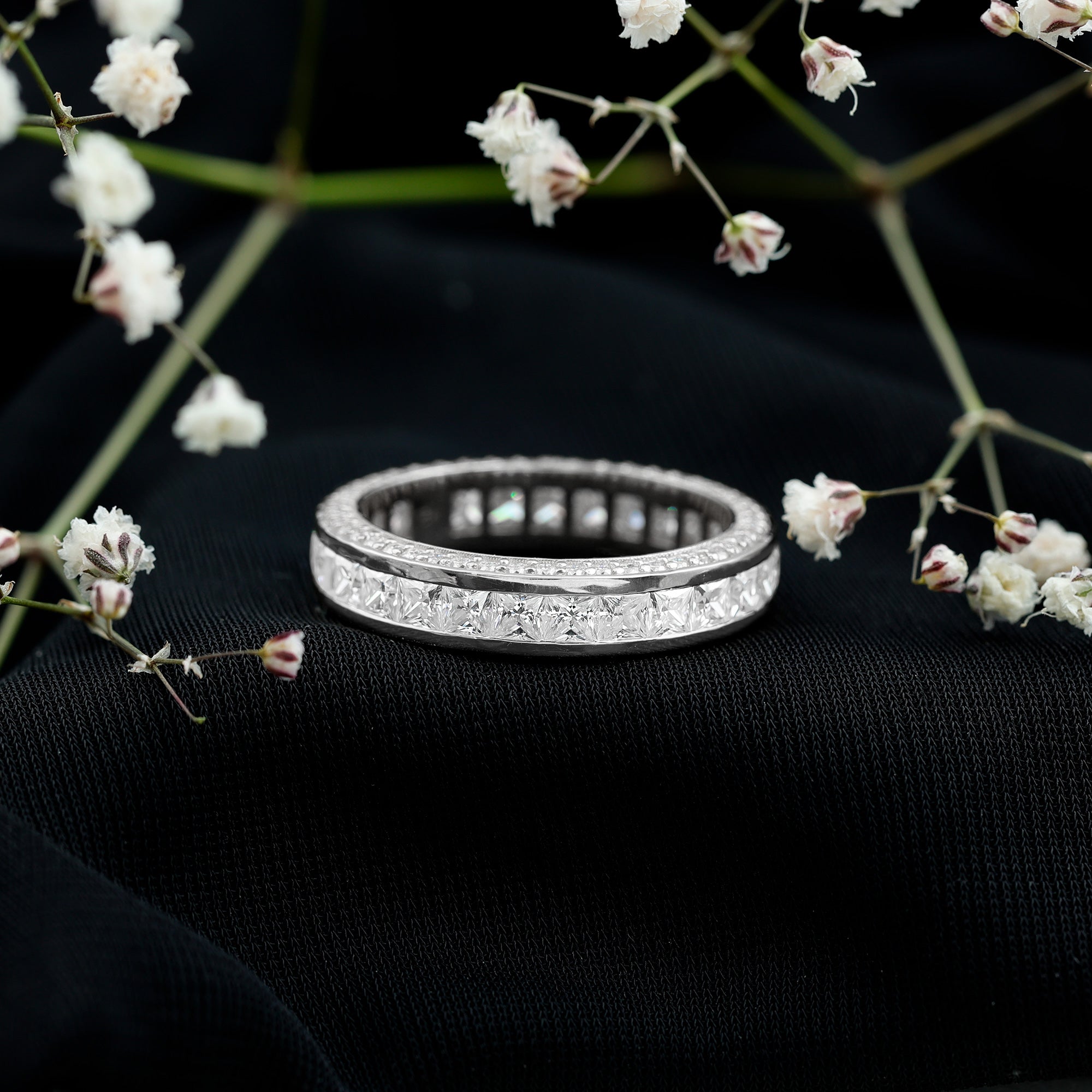 Princess Cut Zircon Full Eternity Band Ring AAAA - Rosec Jewels