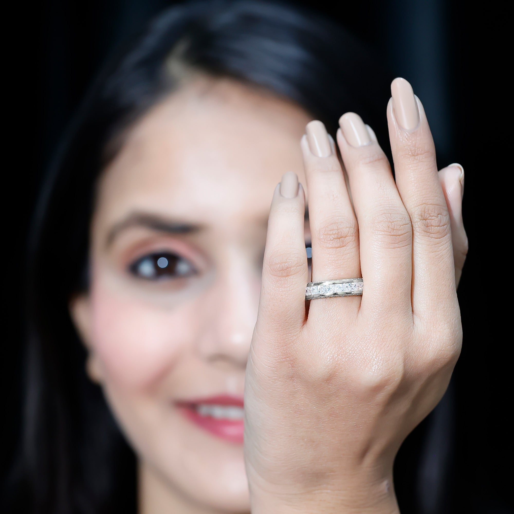 Princess Cut Zircon Full Eternity Band Ring AAAA - Rosec Jewels