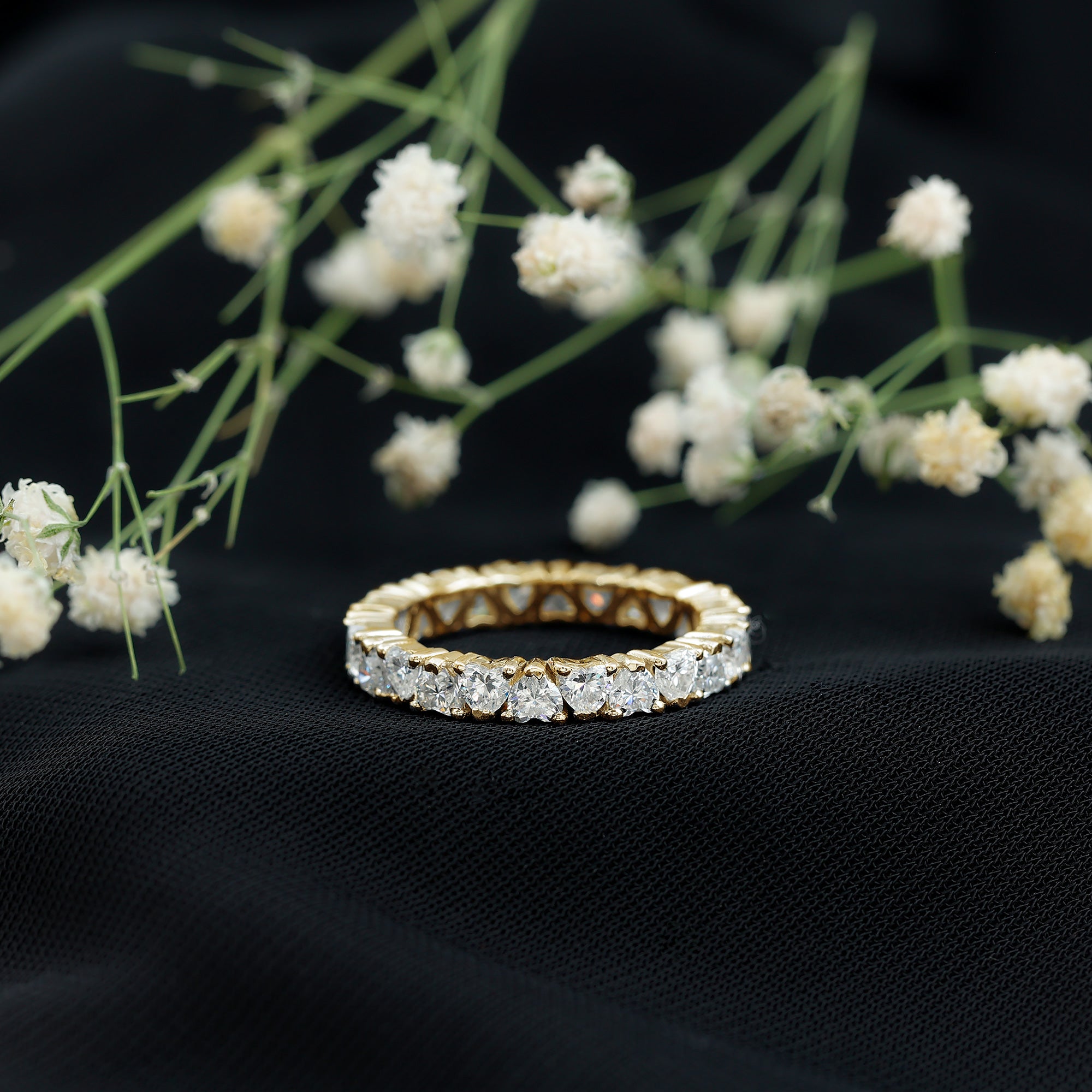 Claw Set Cubic Zirconia Heart Eternity Wedding Band Ring AAAA - Rosec Jewels