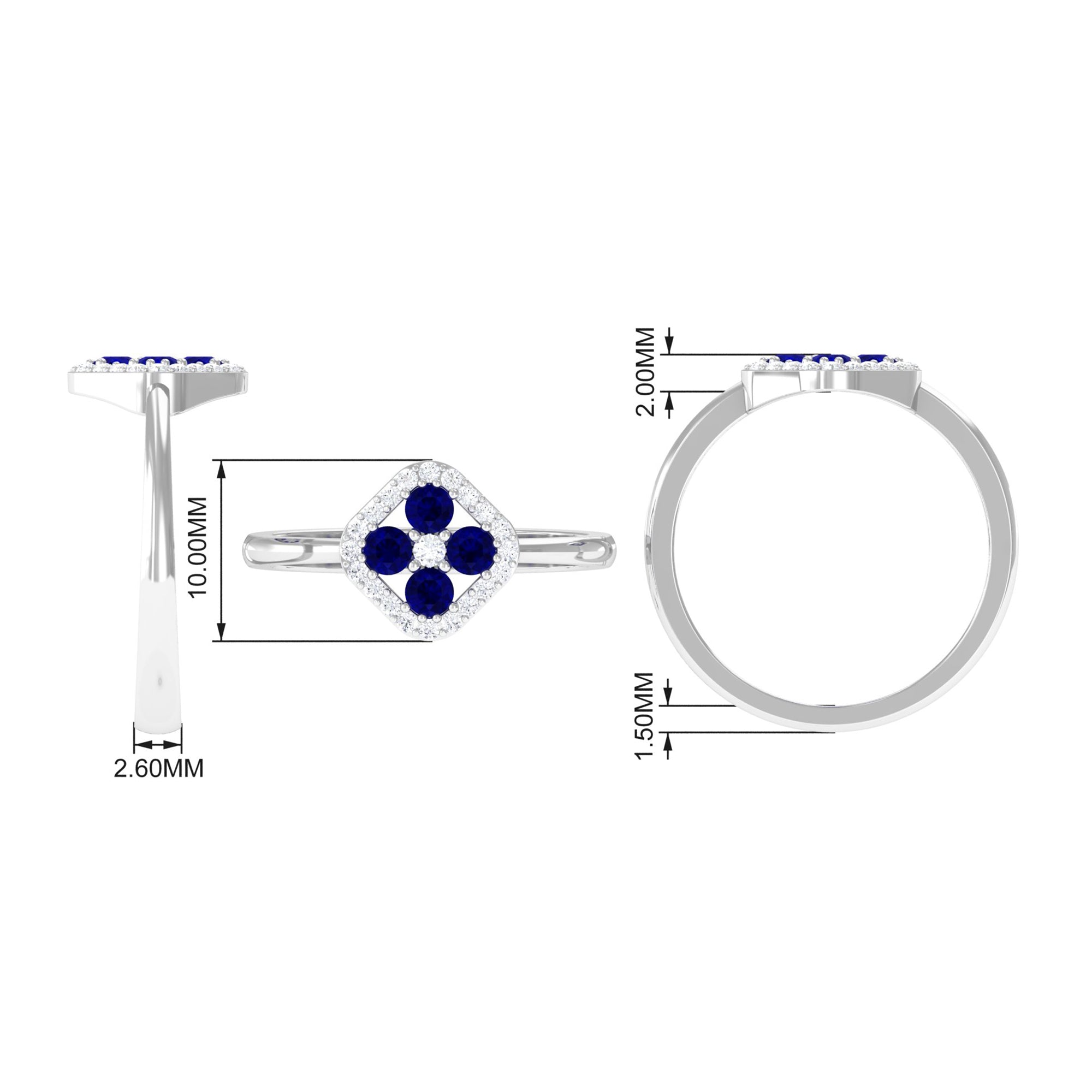 Rosec Jewels-1/2 CT Blue Sapphire Cluster Ring with Diamond Accent