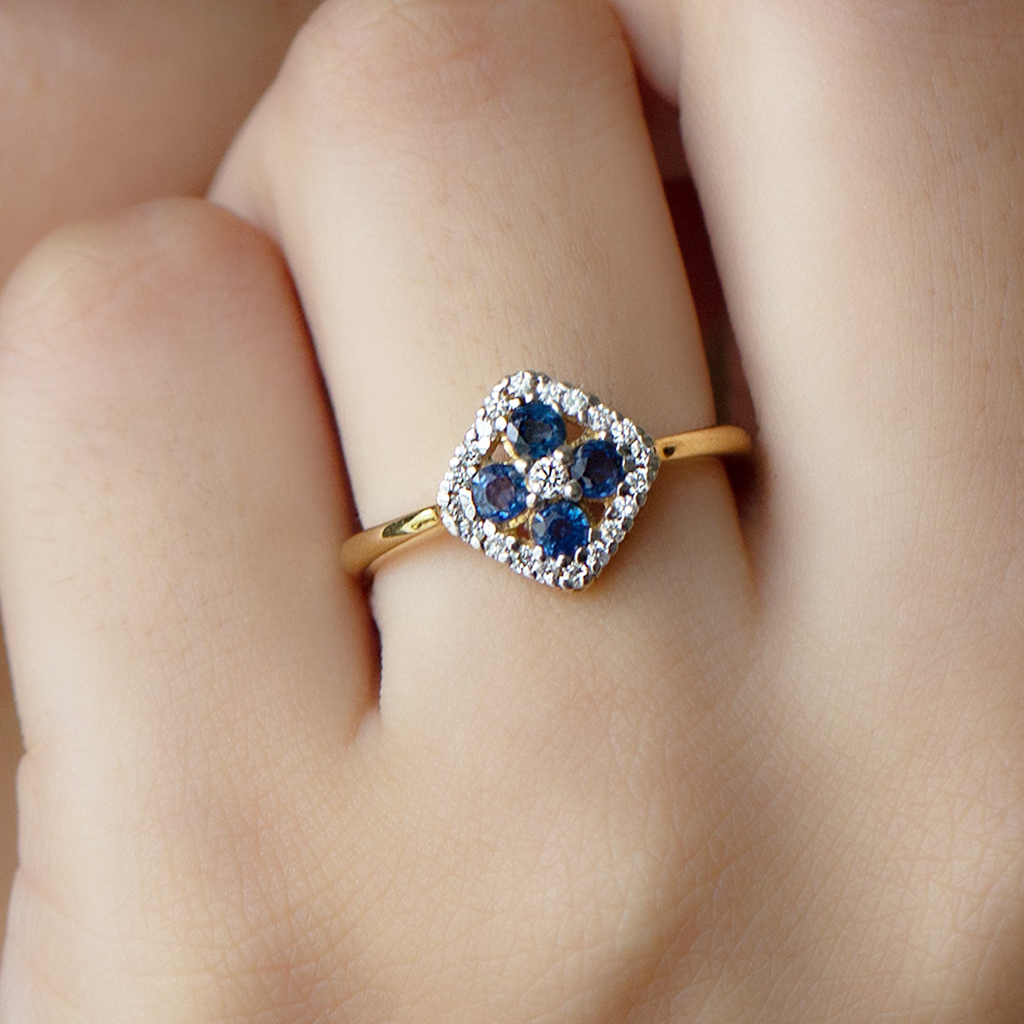 Rosec Jewels-1/2 CT Blue Sapphire Cluster Ring with Diamond Accent