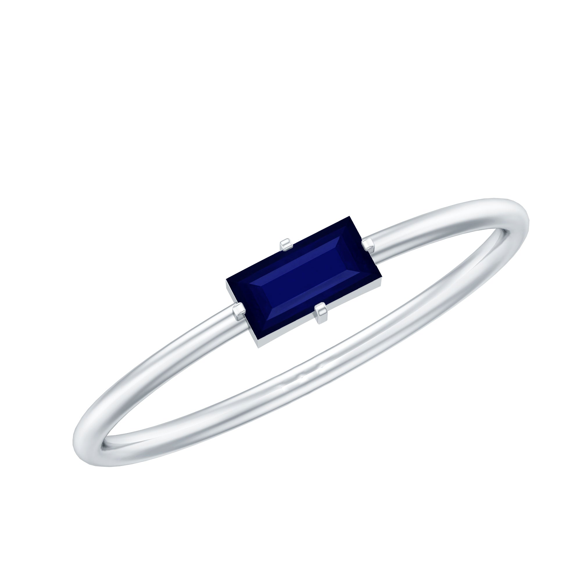 2,5X5 MM Baguette geslepen blauwe saffier solitaire ring in 4-polige diagonale zetting