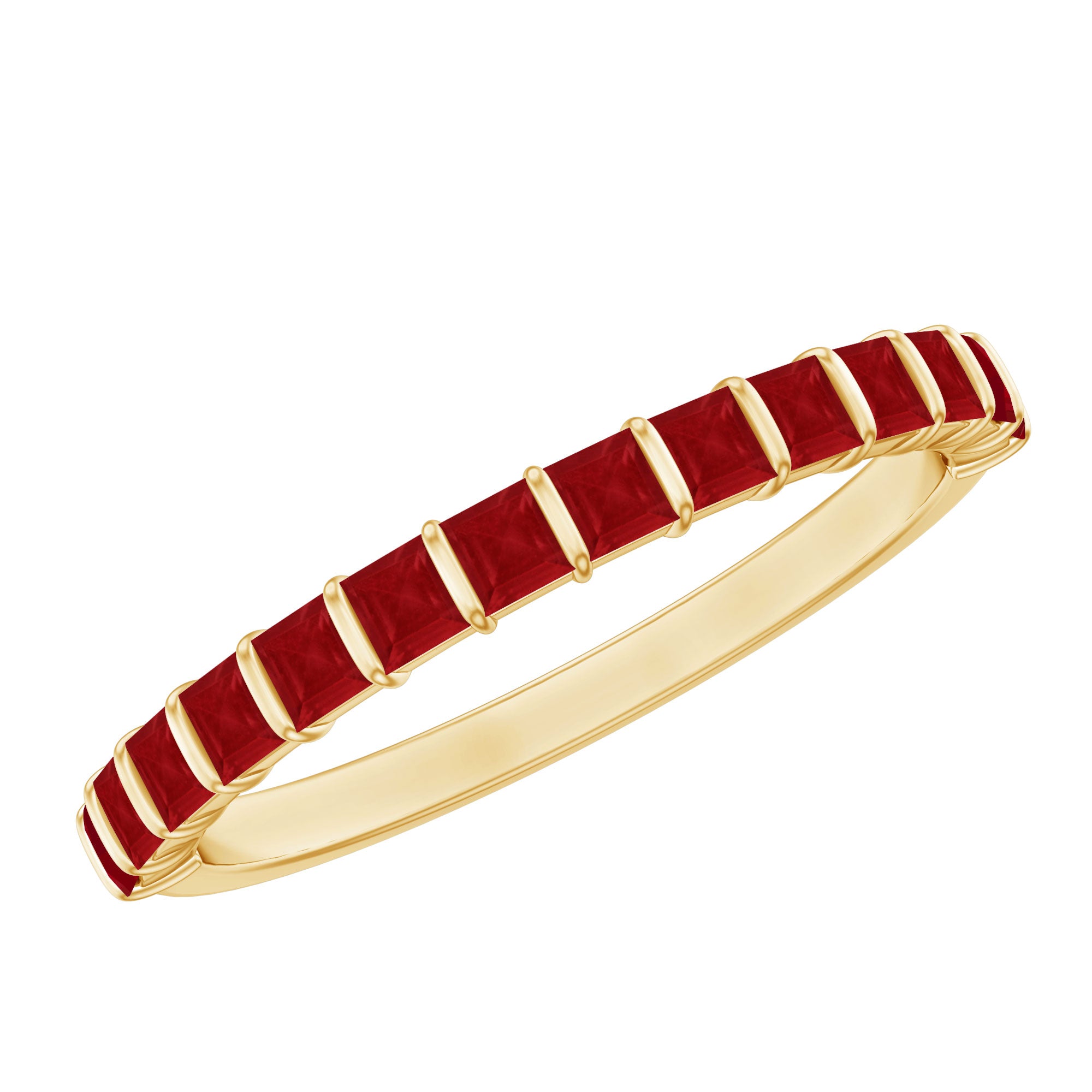 Natural Princess Cut Ruby Half Eternity Ring for Women AAA - Rosec Jewels