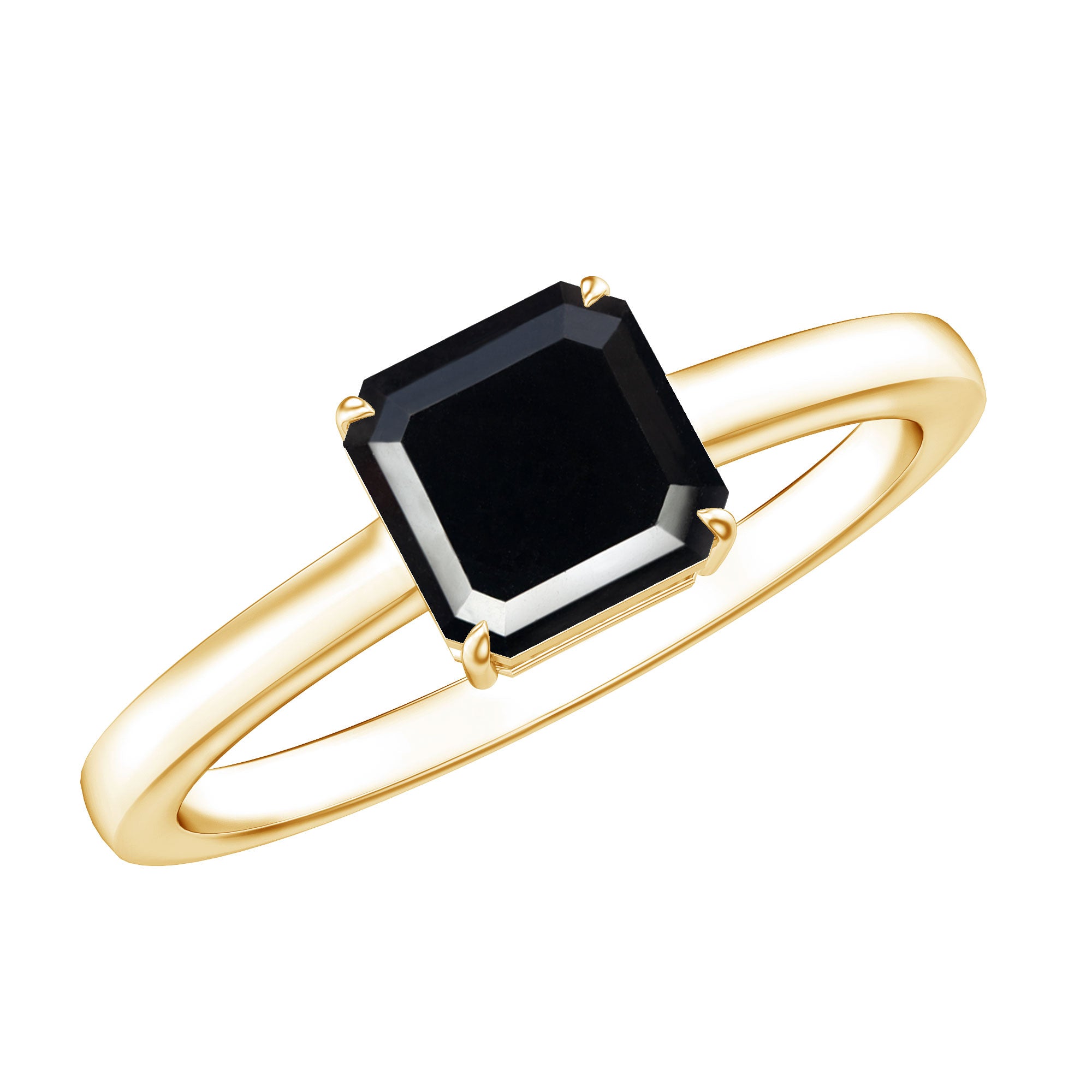 Princess Cut Black Onyx Solitaire Engagement Ring for Her AAA - Rosec Jewels