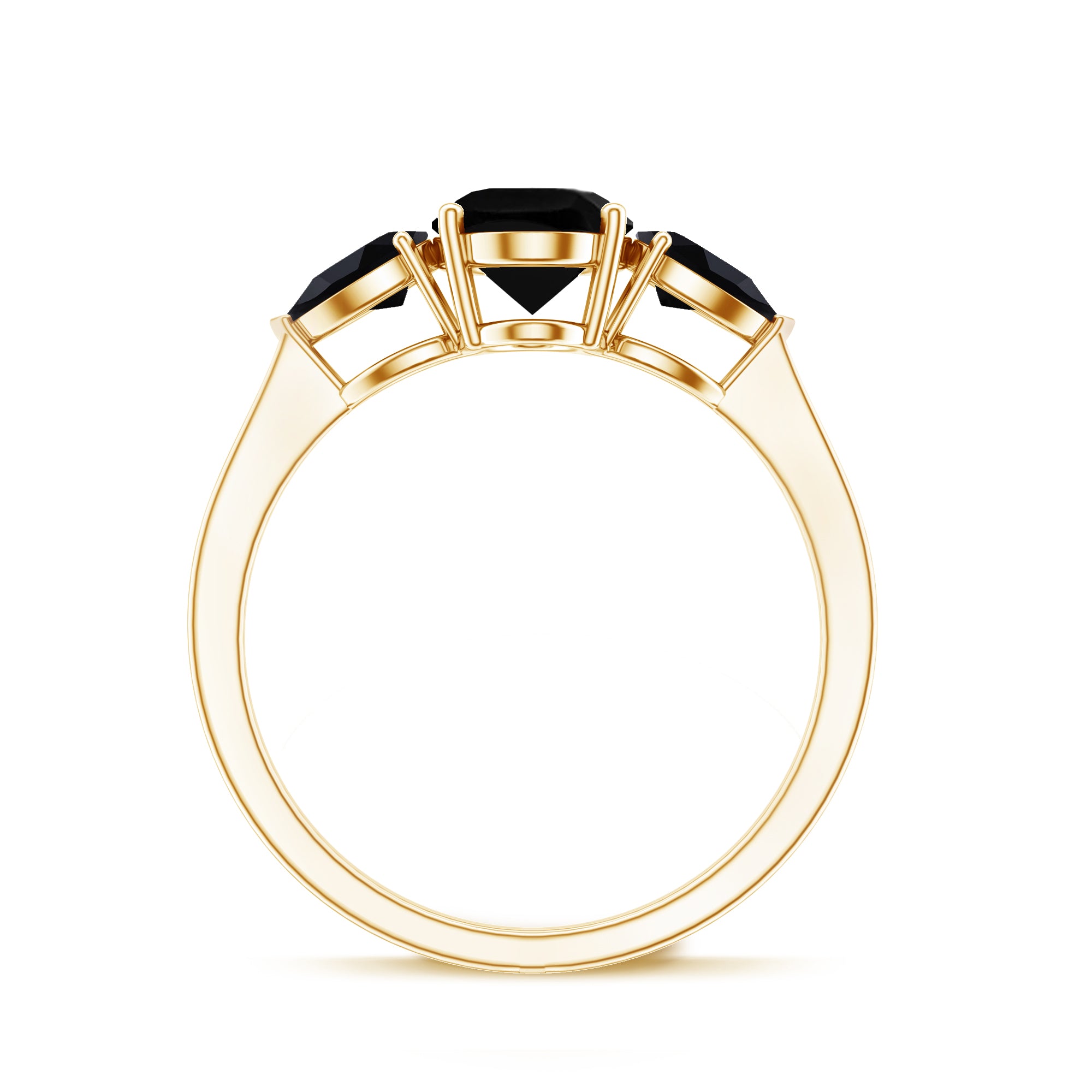 Natural Black Onyx Three Stone Engagement Ring AAA - Rosec Jewels