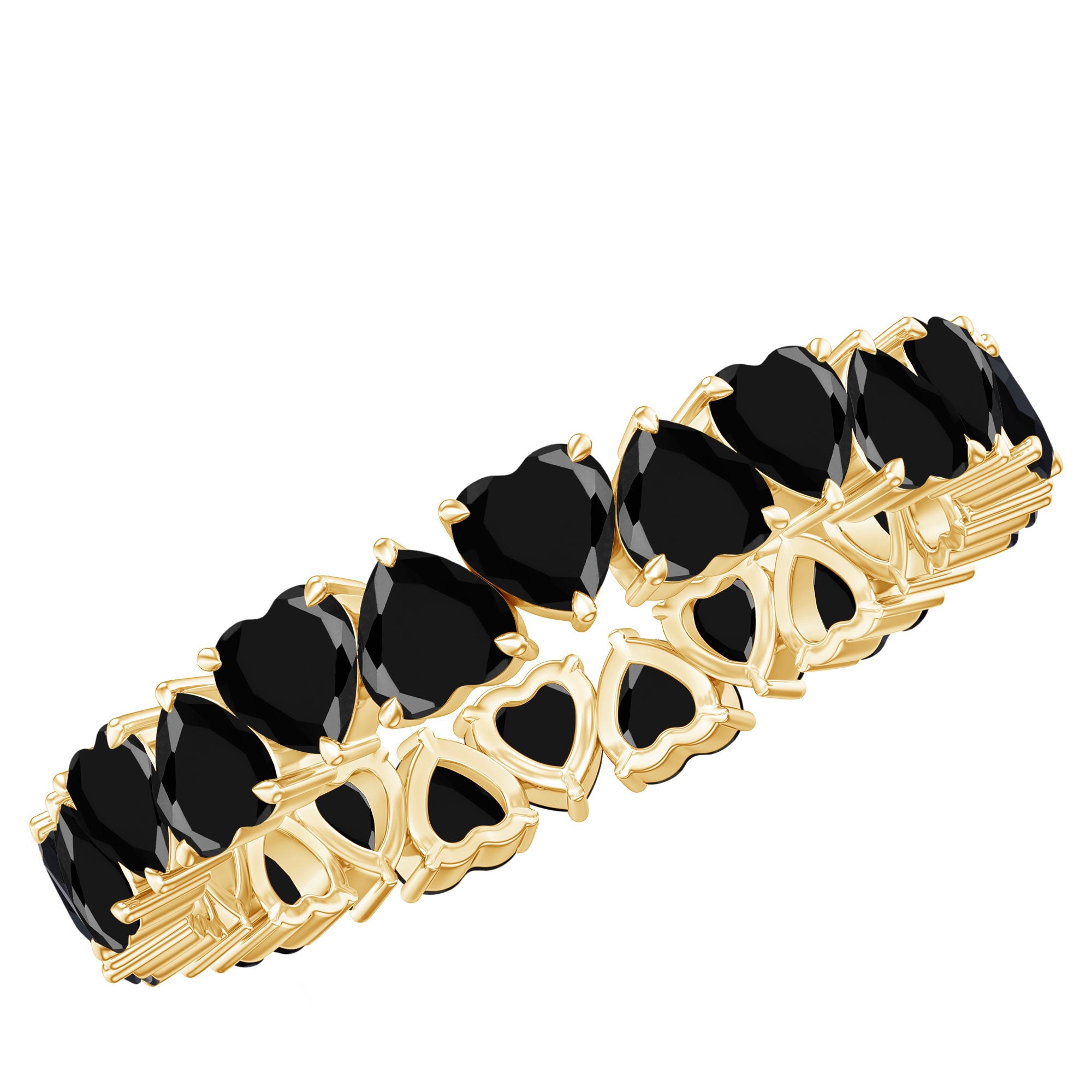 Heart Shaped Black Onyx Eternity Wedding Band AAA - Rosec Jewels