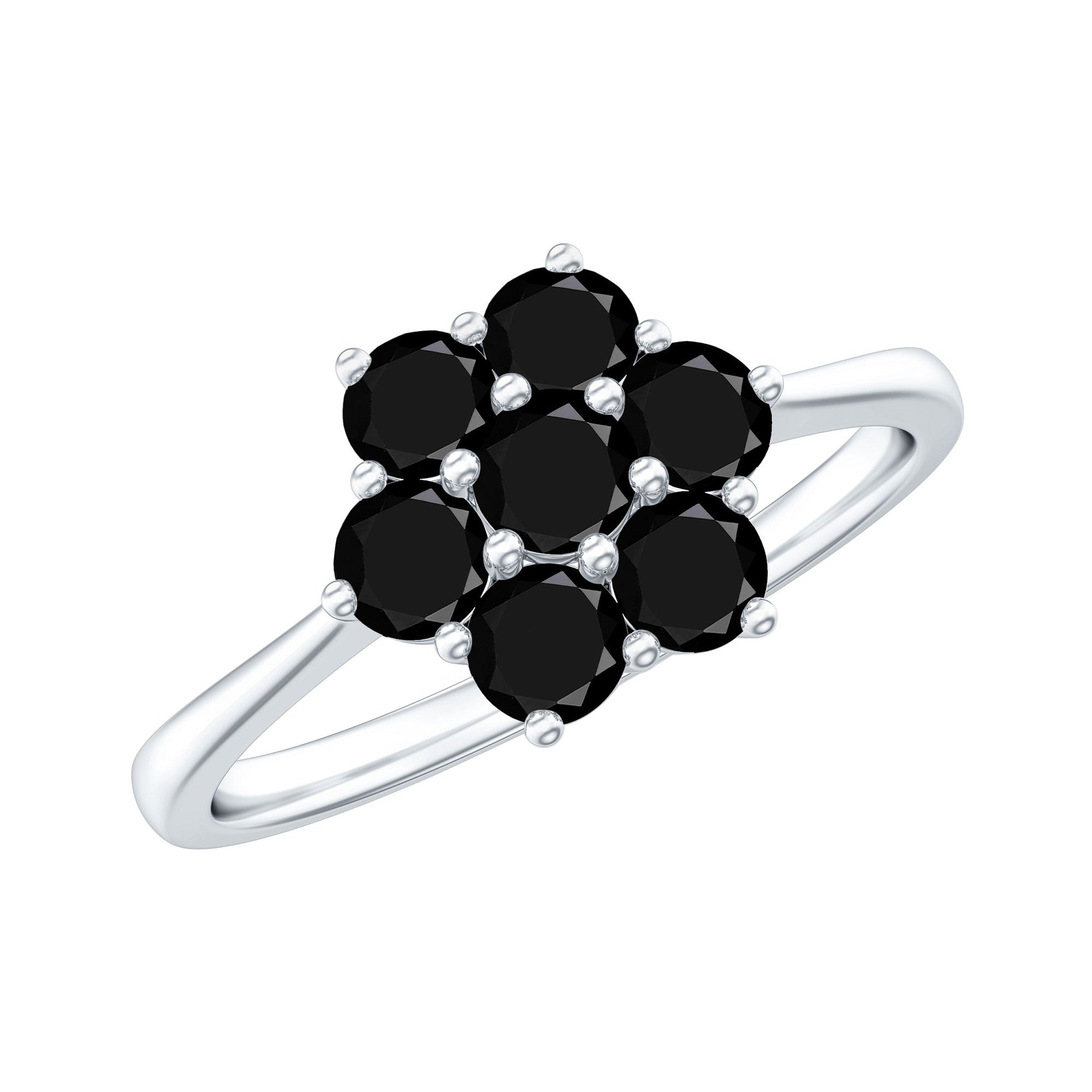 Rosec Jewels-Genuine Black Onyx Flower Engagement Ring With Certificate