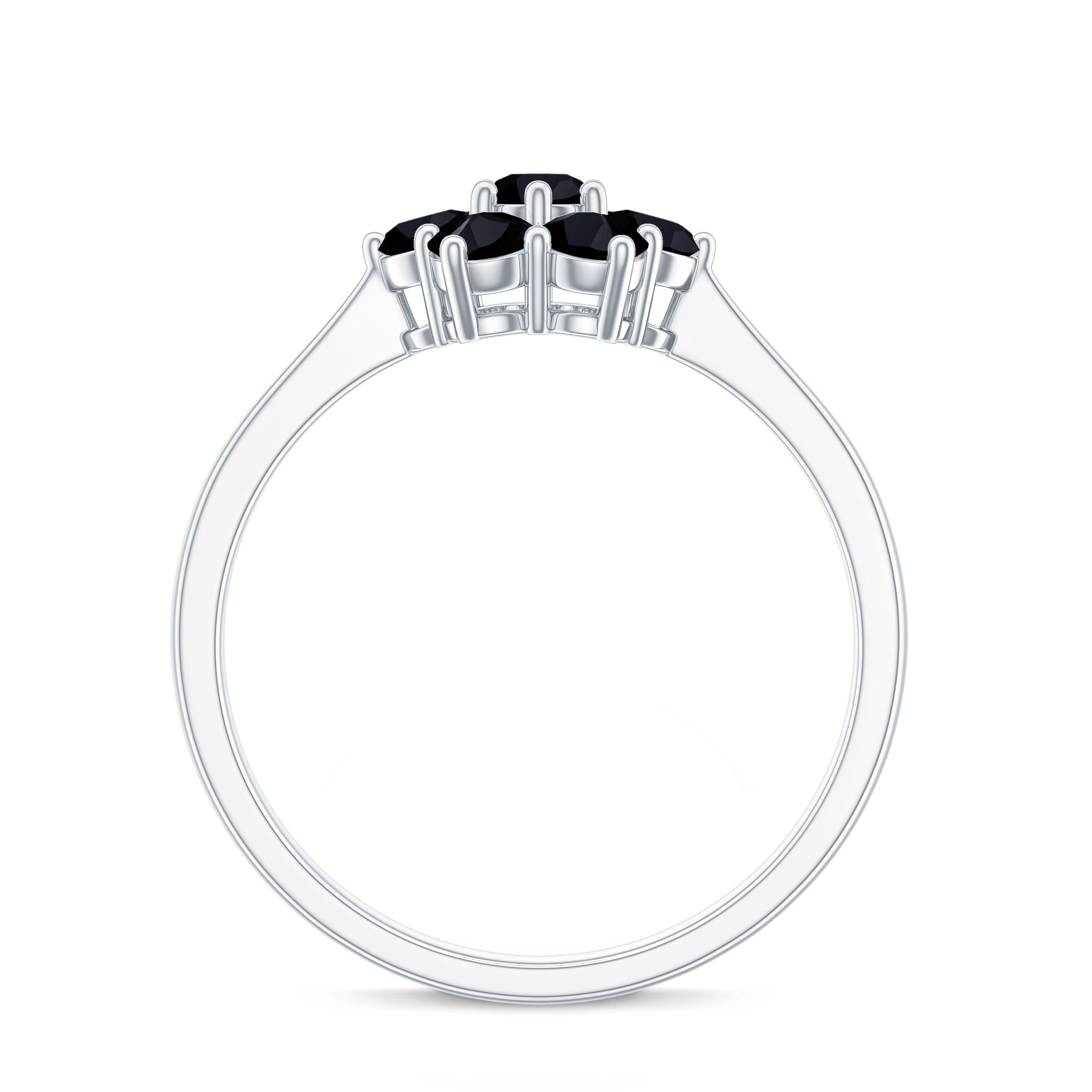 Rosec Jewels-Genuine Black Onyx Flower Engagement Ring With Certificate