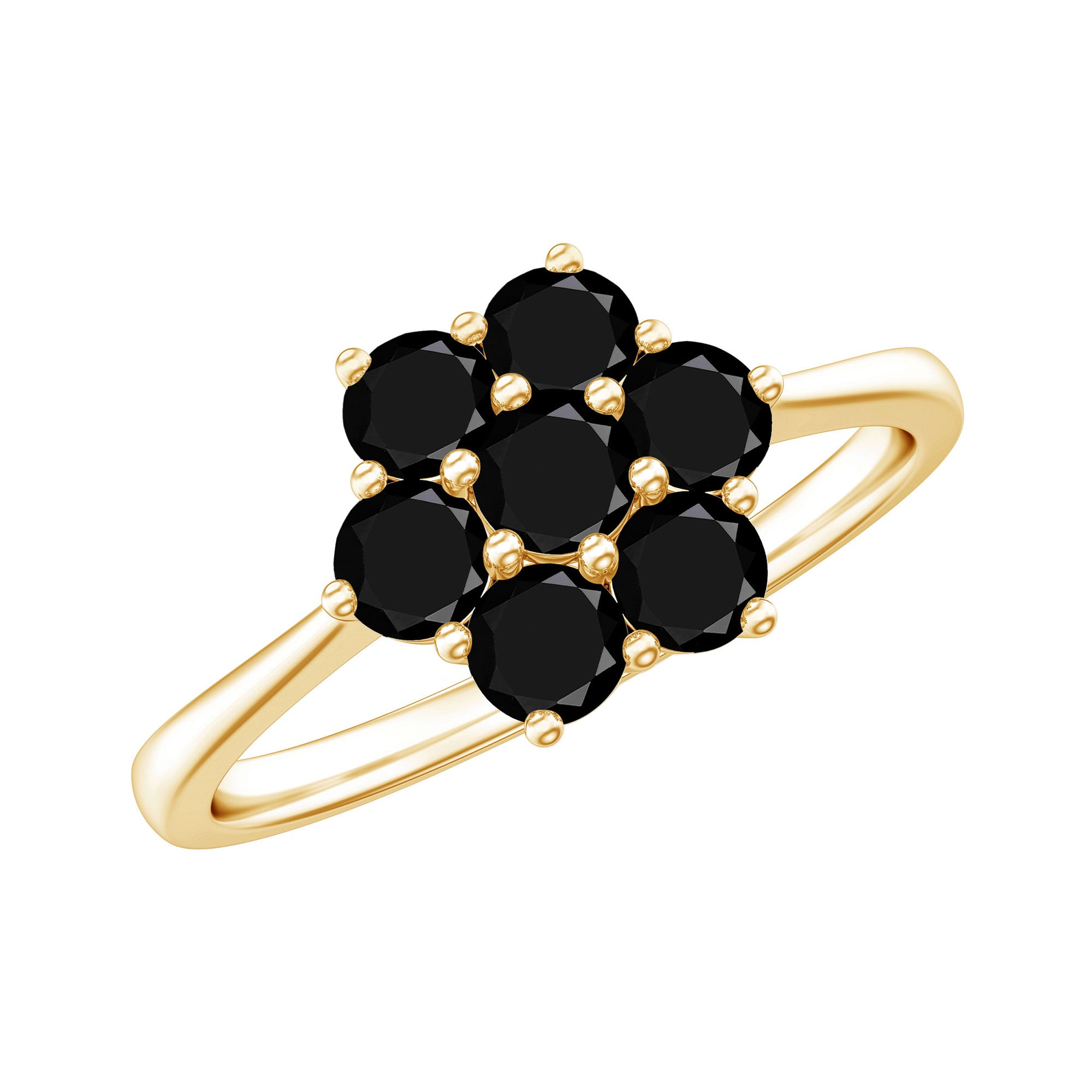 Genuine Black Onyx Flower Engagement Ring With Certificate AAA - Rosec Jewels