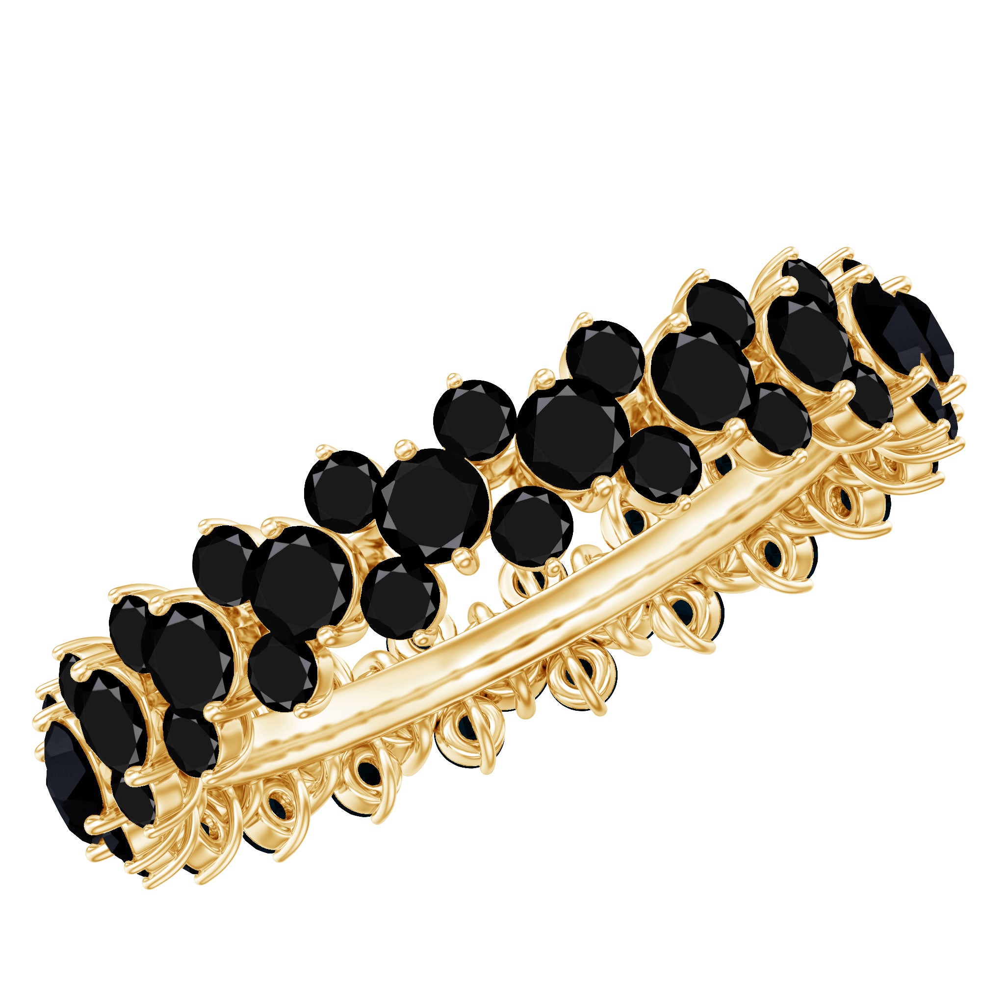 Round Cut Black Onyx Cluster Wedding Band for Women AAA - Rosec Jewels