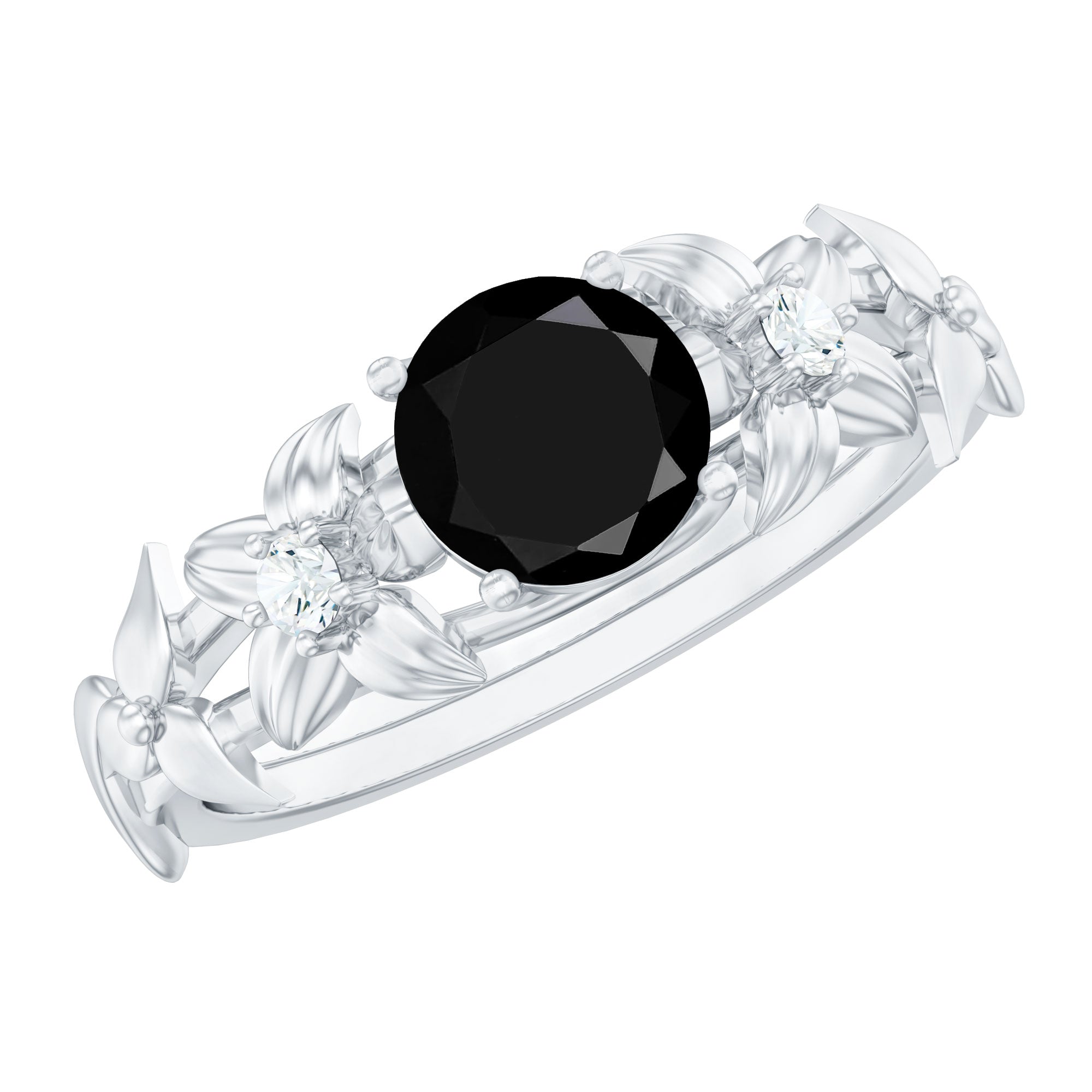 Nature Inspired Black Onyx and Diamond Engagement Ring AAA - Rosec Jewels