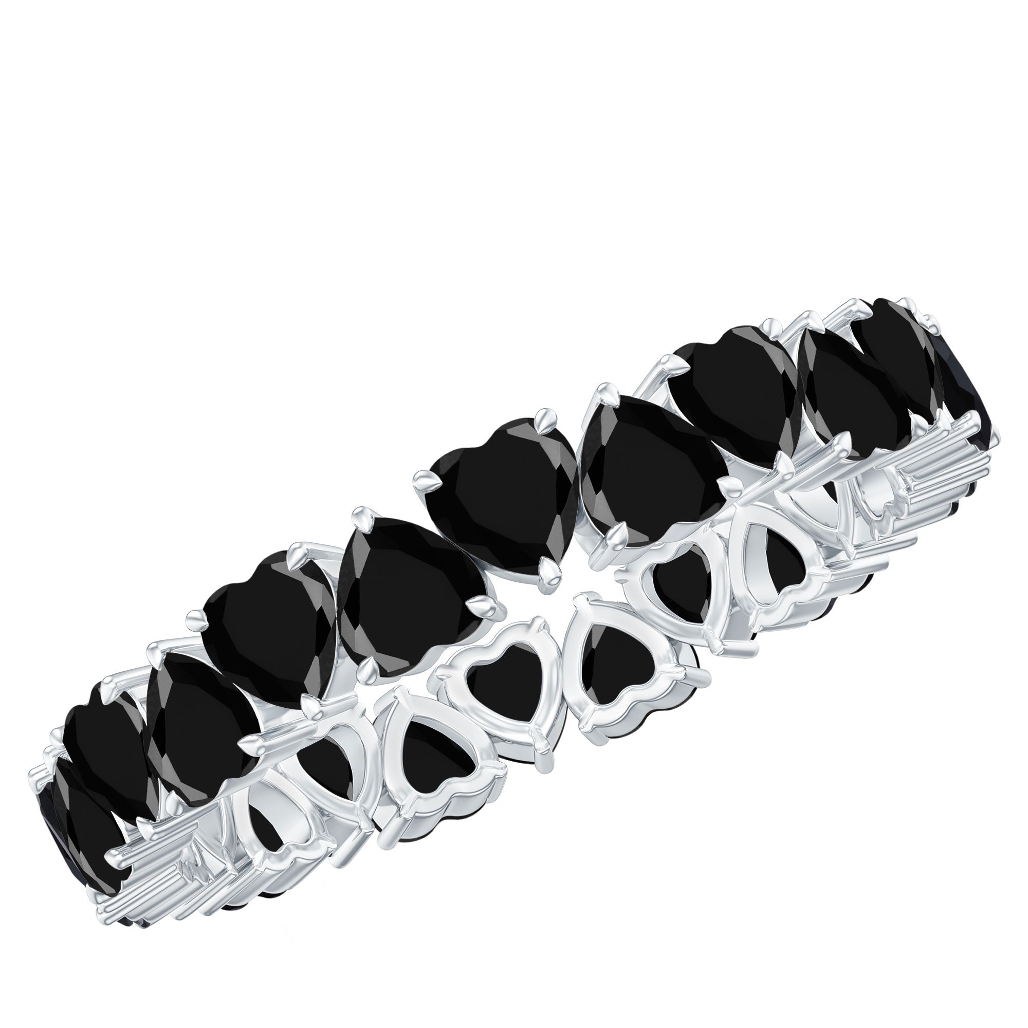 Claw Set Heart Shape Black Spinel Eternity Band Ring AAA - Rosec Jewels