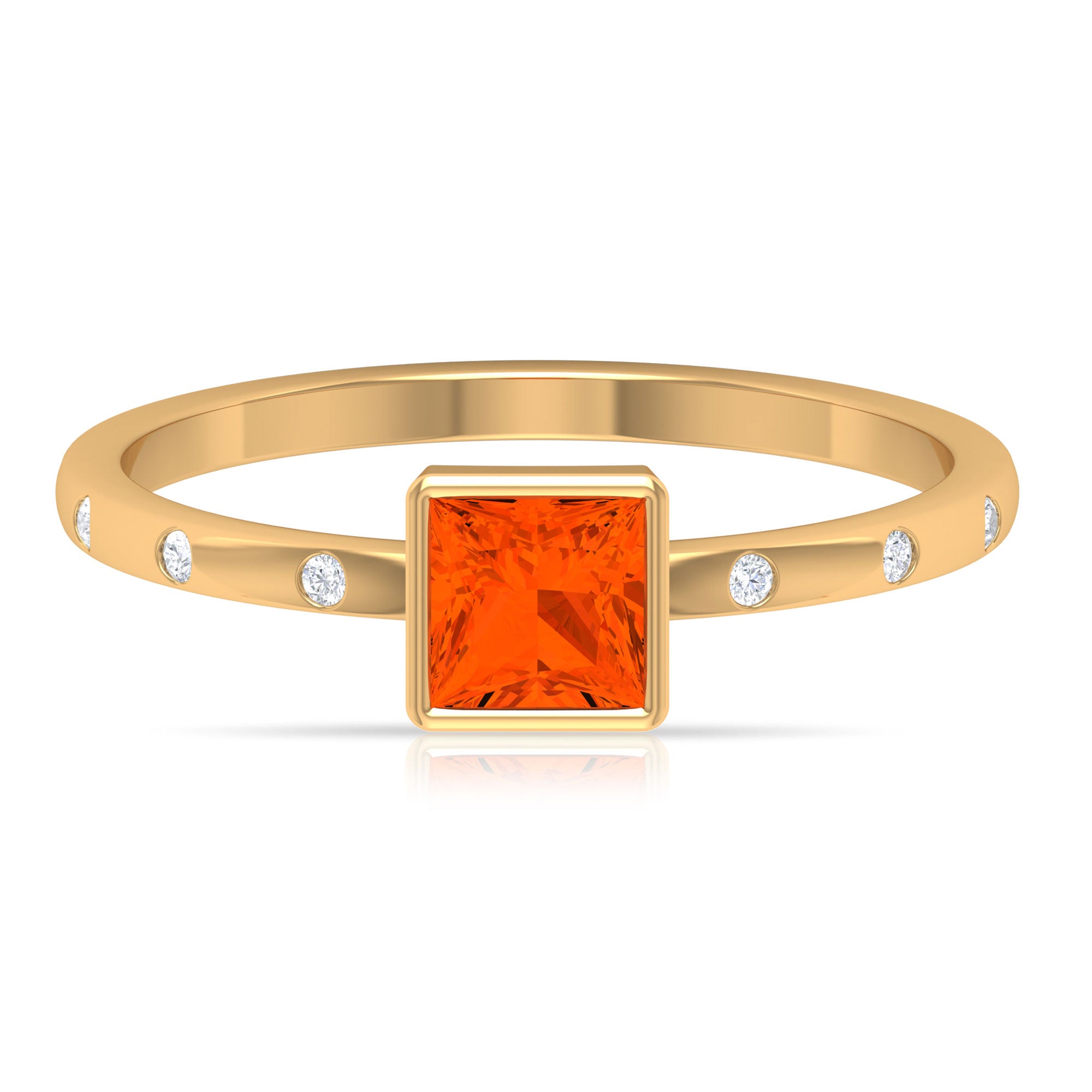 Rosec Jewels-Princess Cut Fire Opal Solitaire Promise Ring with Diamonds