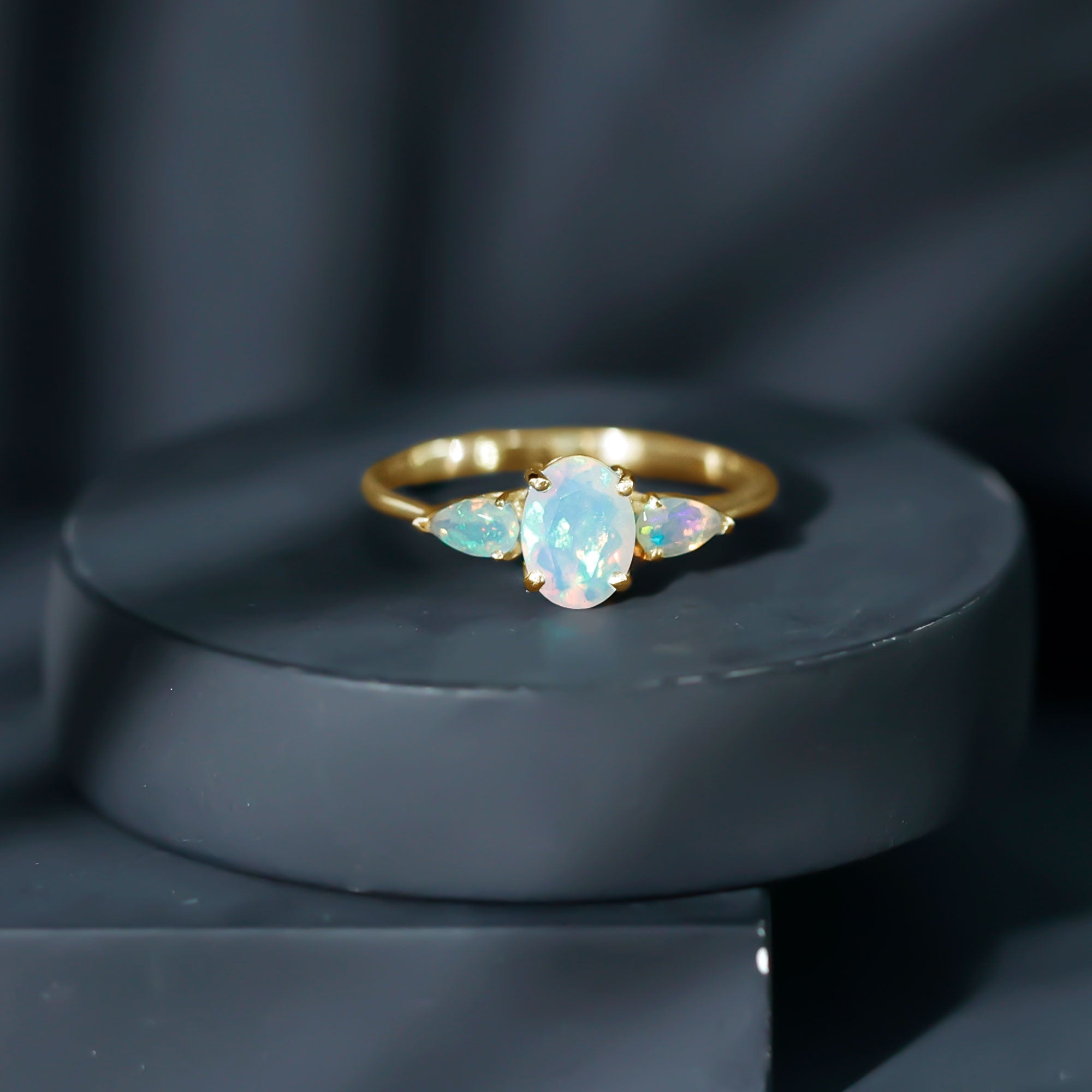 Natural Ethiopian Opal 3 Stone Engagement Ring With Certificate AAA - Rosec Jewels