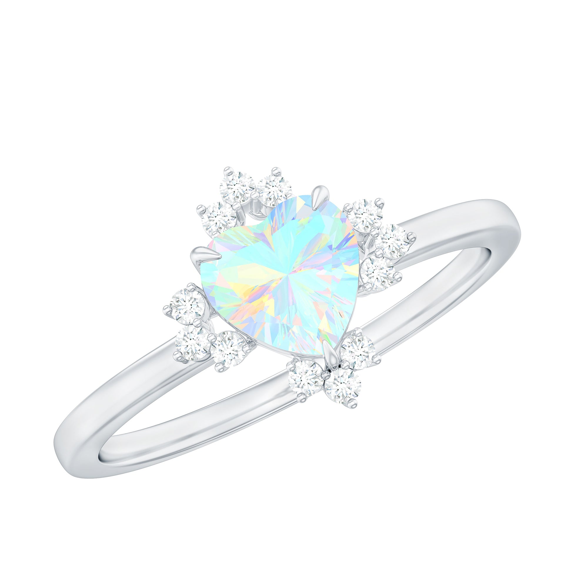Natural 6mm Opalescent Heart Engagement Ring with Diamond